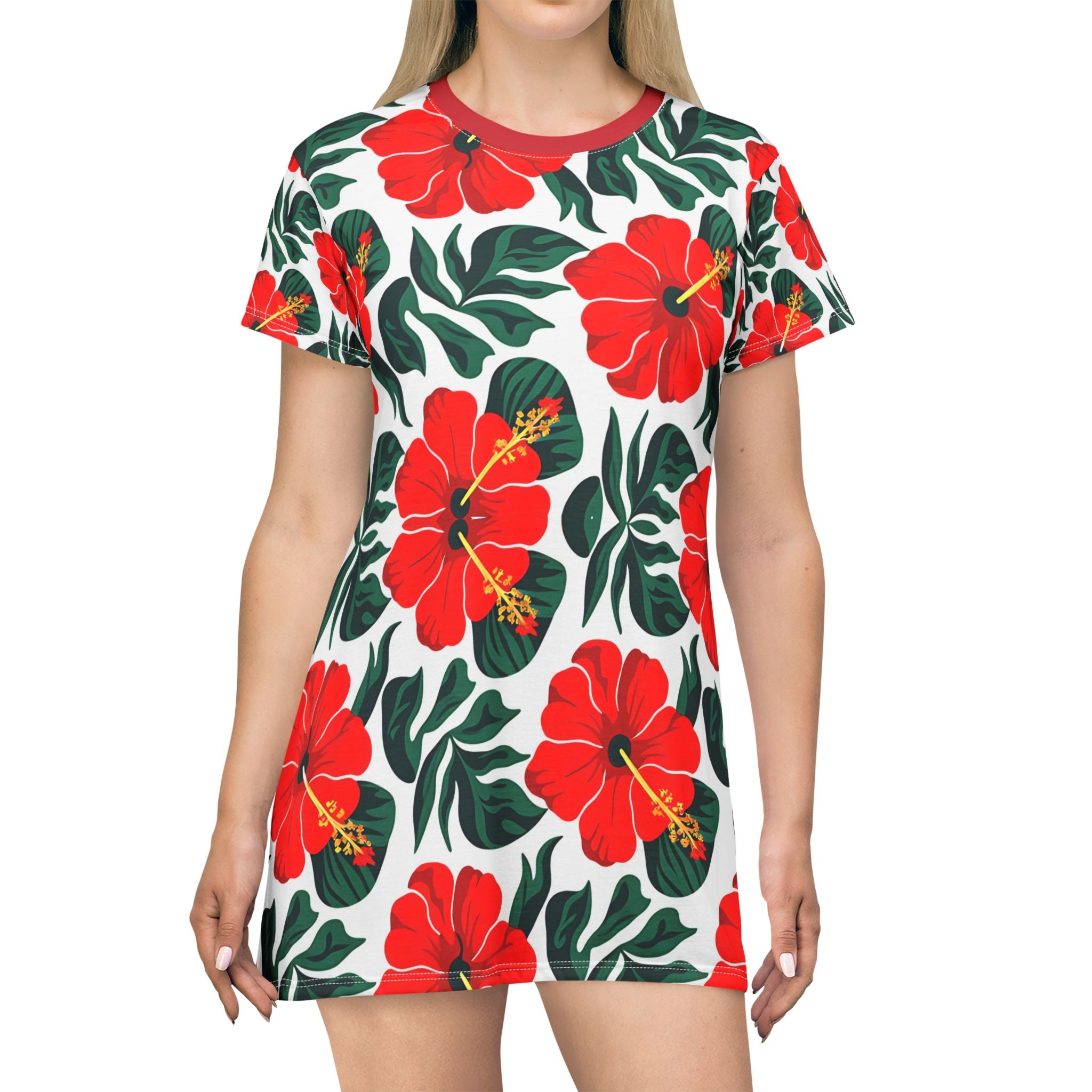 Tropical Floral T-Shirt Dress for Summer Style - Angel Body