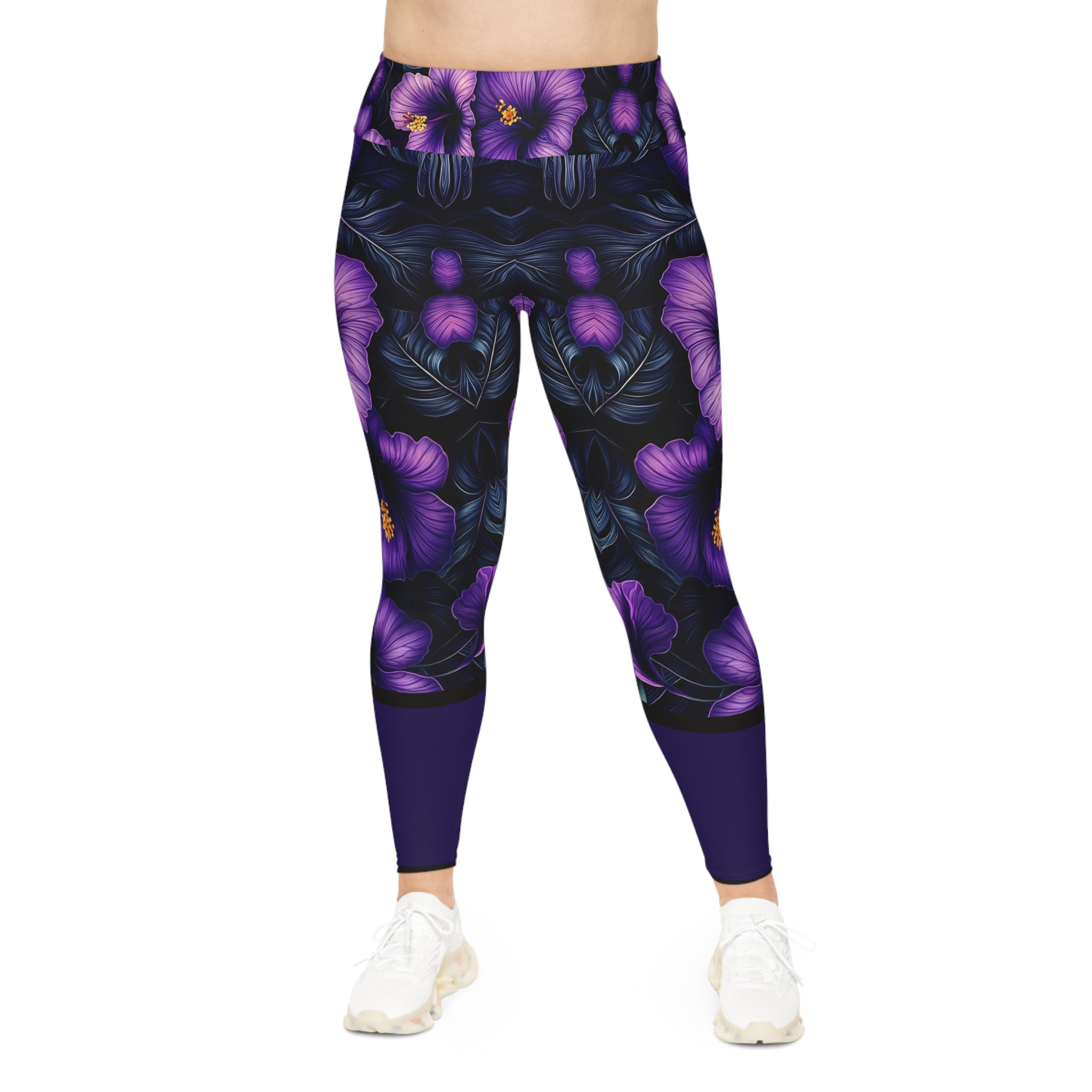 Vibrant Purple Floral Plus Size Leggings for Comfortable Style - Angel Body