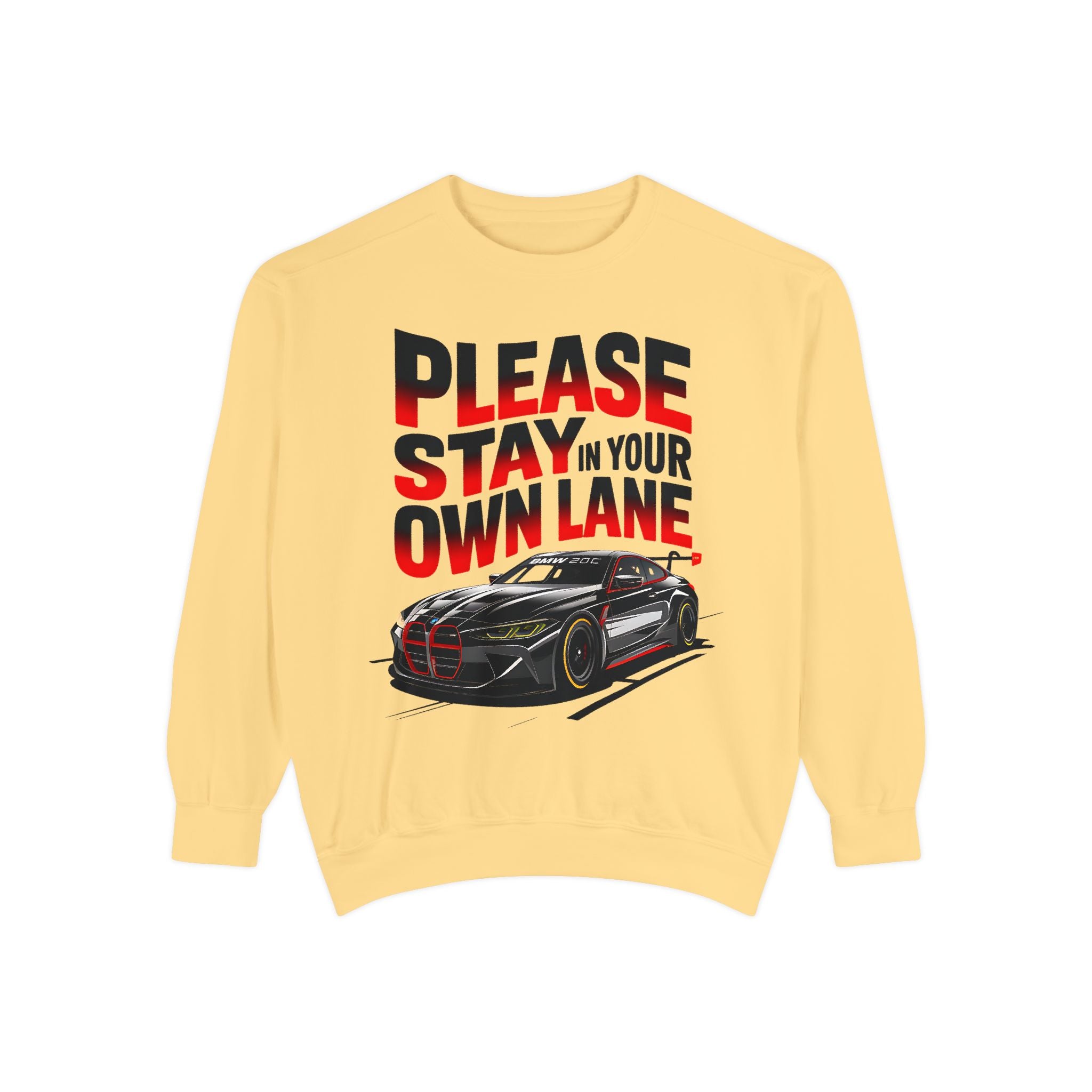 Unisex Garment-Dyed Sweatshirt - 'Please Stay In Your Own Lane' Racing Design - Angel Body