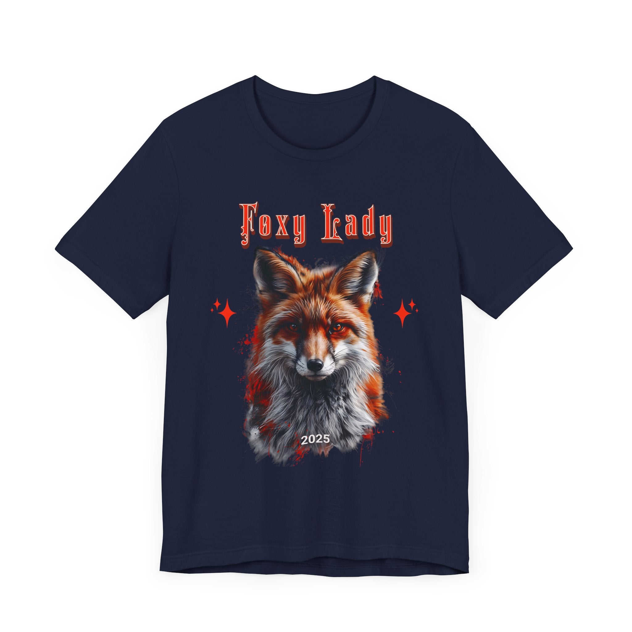 Unisex Jersey Short Sleeve Tee: A beautiful Red Fox with the words foxy lady - Angel Body