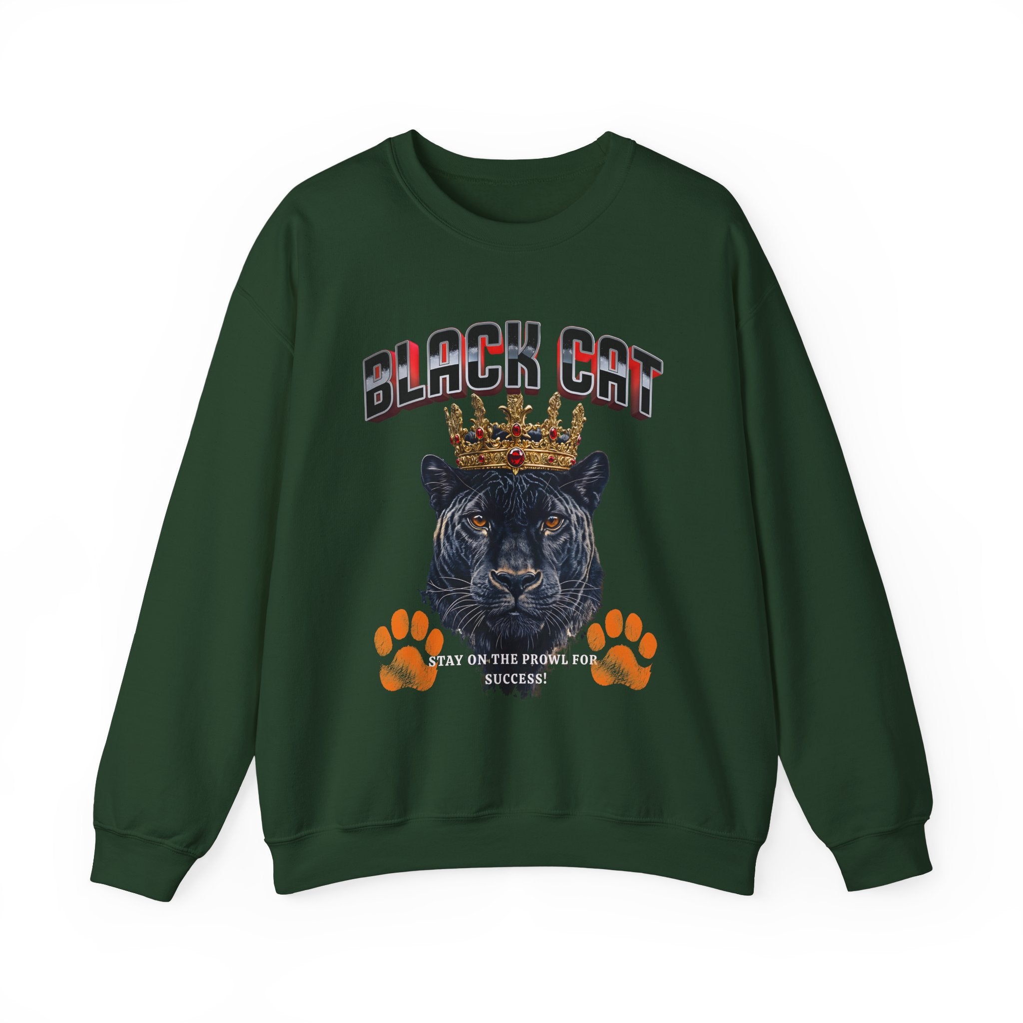 Black Cat Crowned Sweatshirt - Unisex Heavy Blend™, Stay on the Prowl for Success! - Angel Body