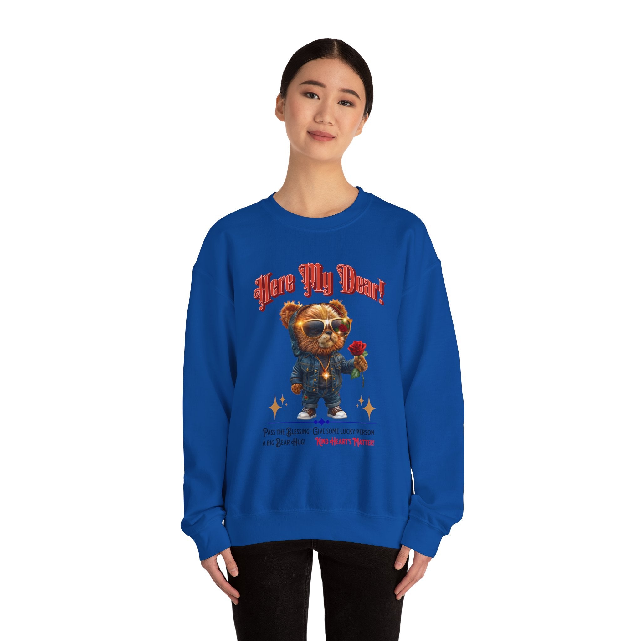 Unisex Sweatshirt: HERE MY DEAR Teddy Bear with red Rose - Angel Body