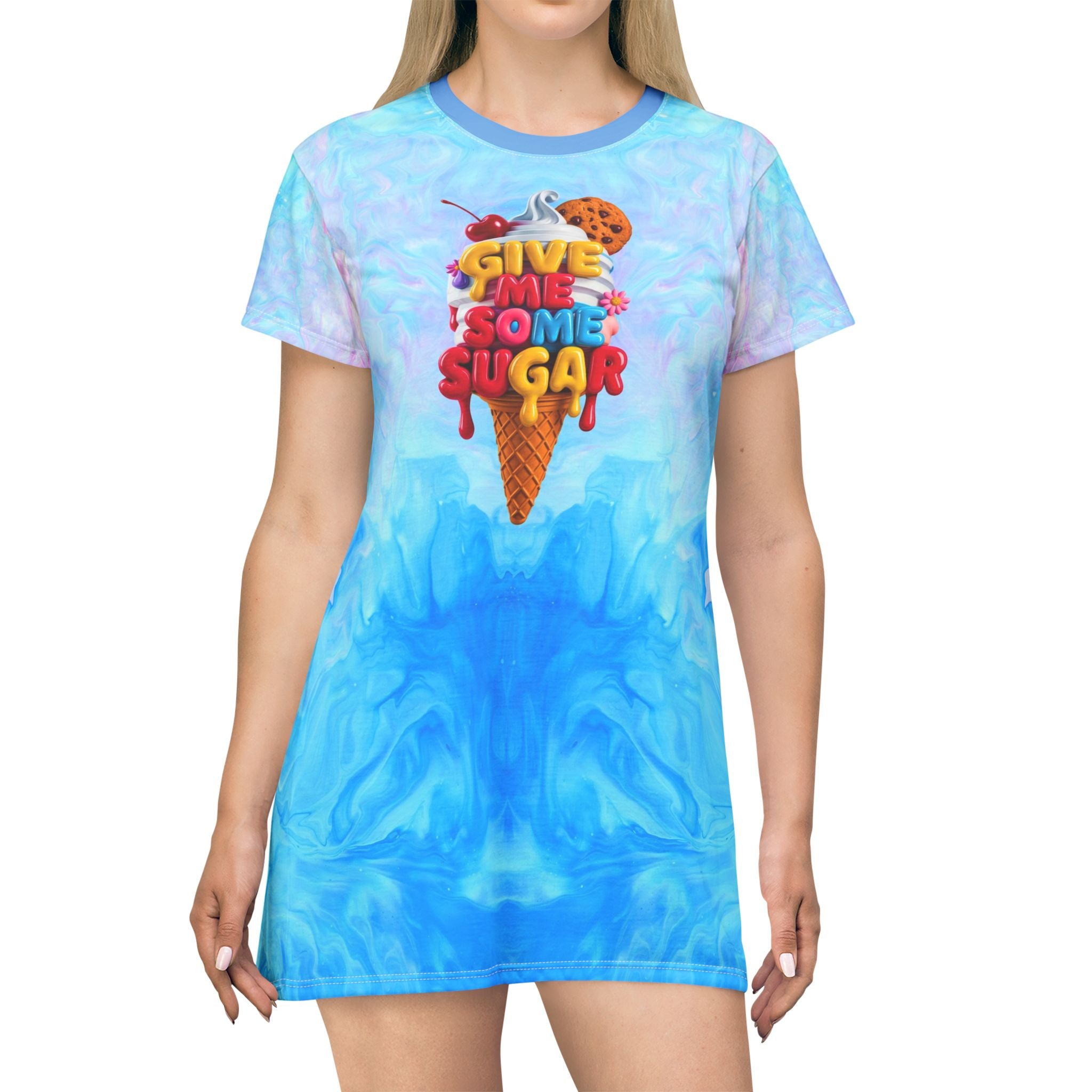 Ice Cream Vibe T-Shirt Dress - "Give Me Some Sugar" - Fun Summer Style - Angel Body