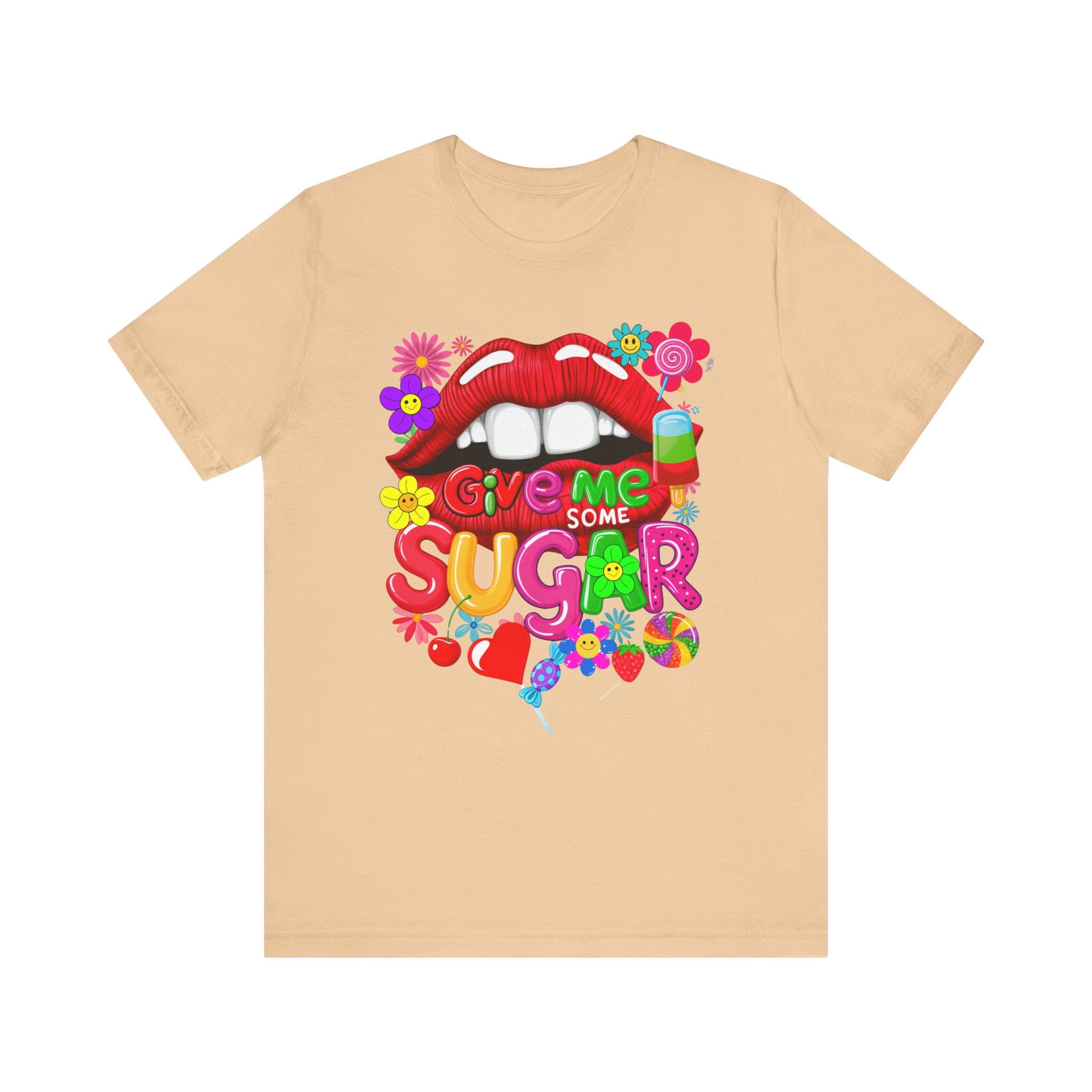 Graphic Tee with Red Sugar Lip and Eye Candy Design - Angel Body