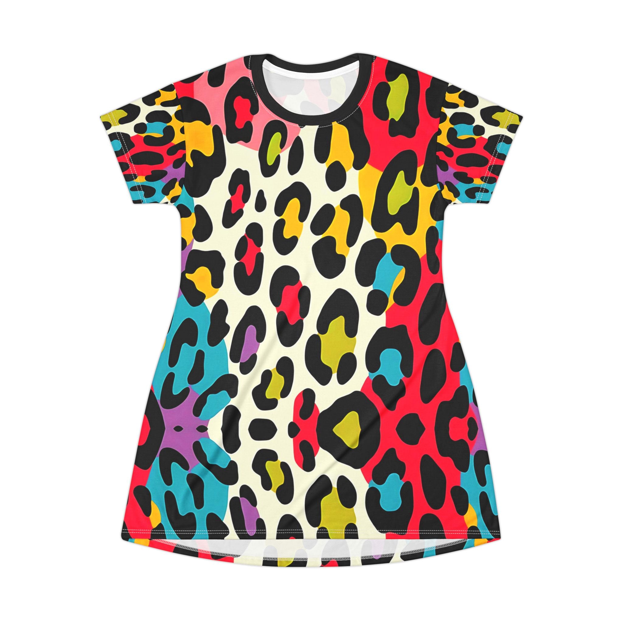 Vibrant Leopard Print T-Shirt Dress - Casual Summer Fashion - Angel Body