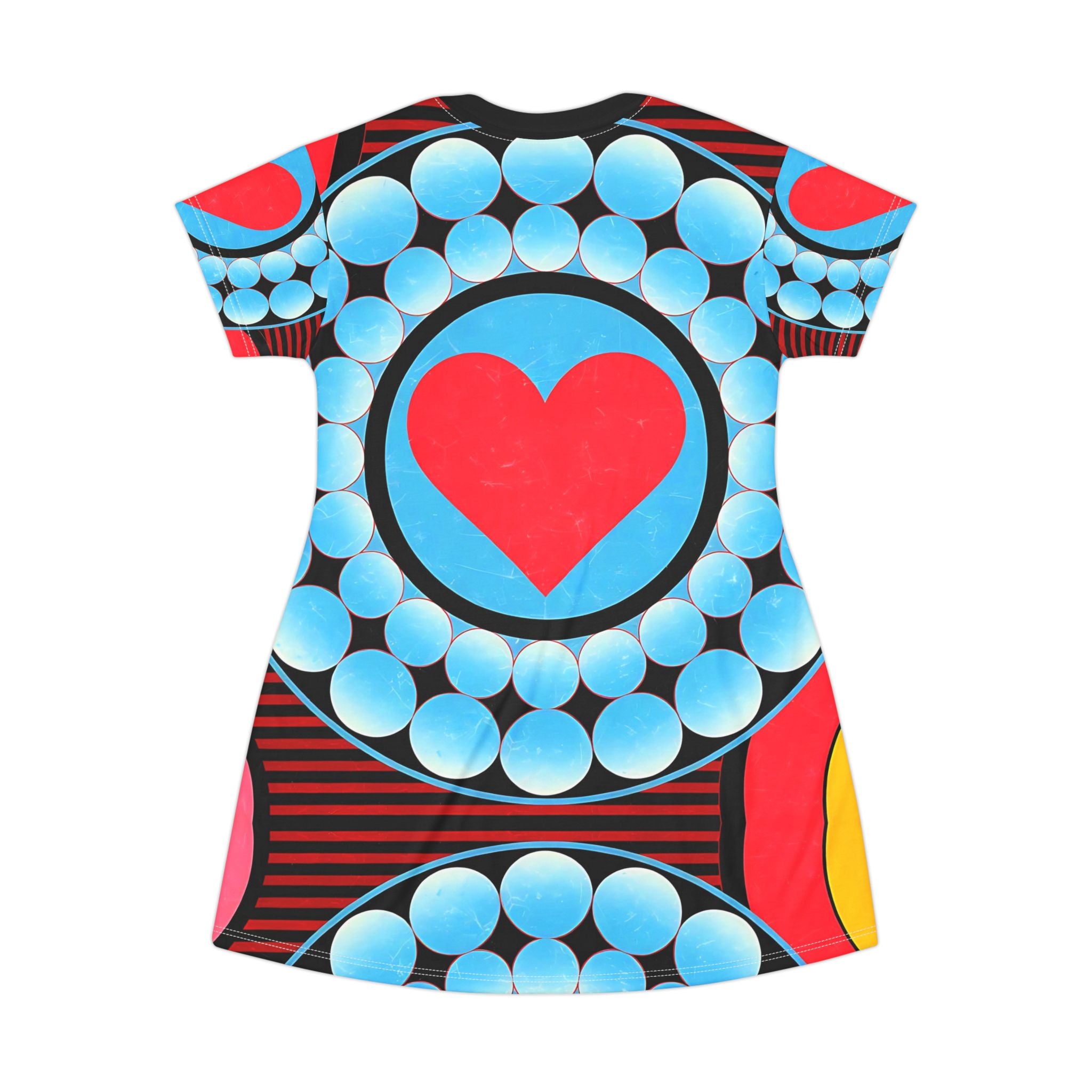 Vibrant Heart Print T-Shirt Dress for Casual Everyday Style - Angel Body