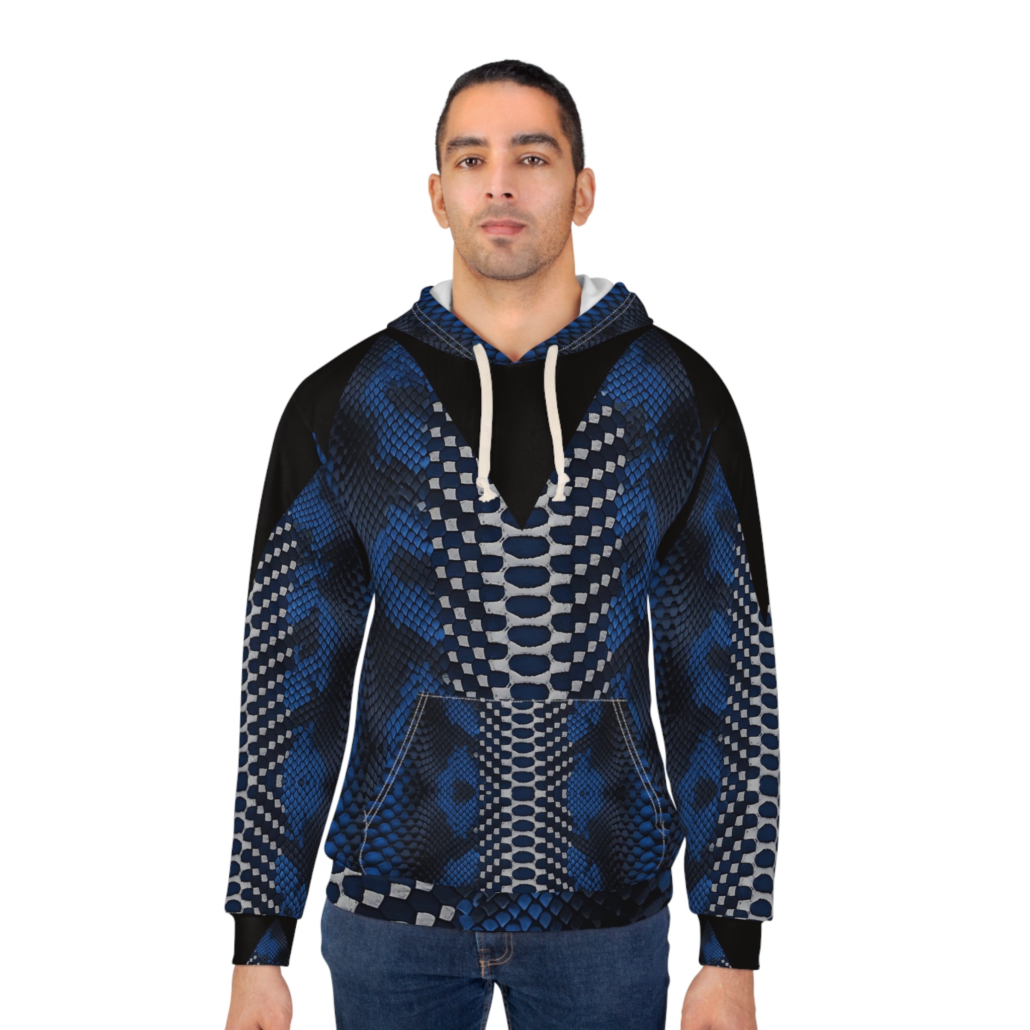 Blue Snake Print Unisex Pullover Hoodie | Trendy and Stylish Outerwear for Casual Wear - Angel Body