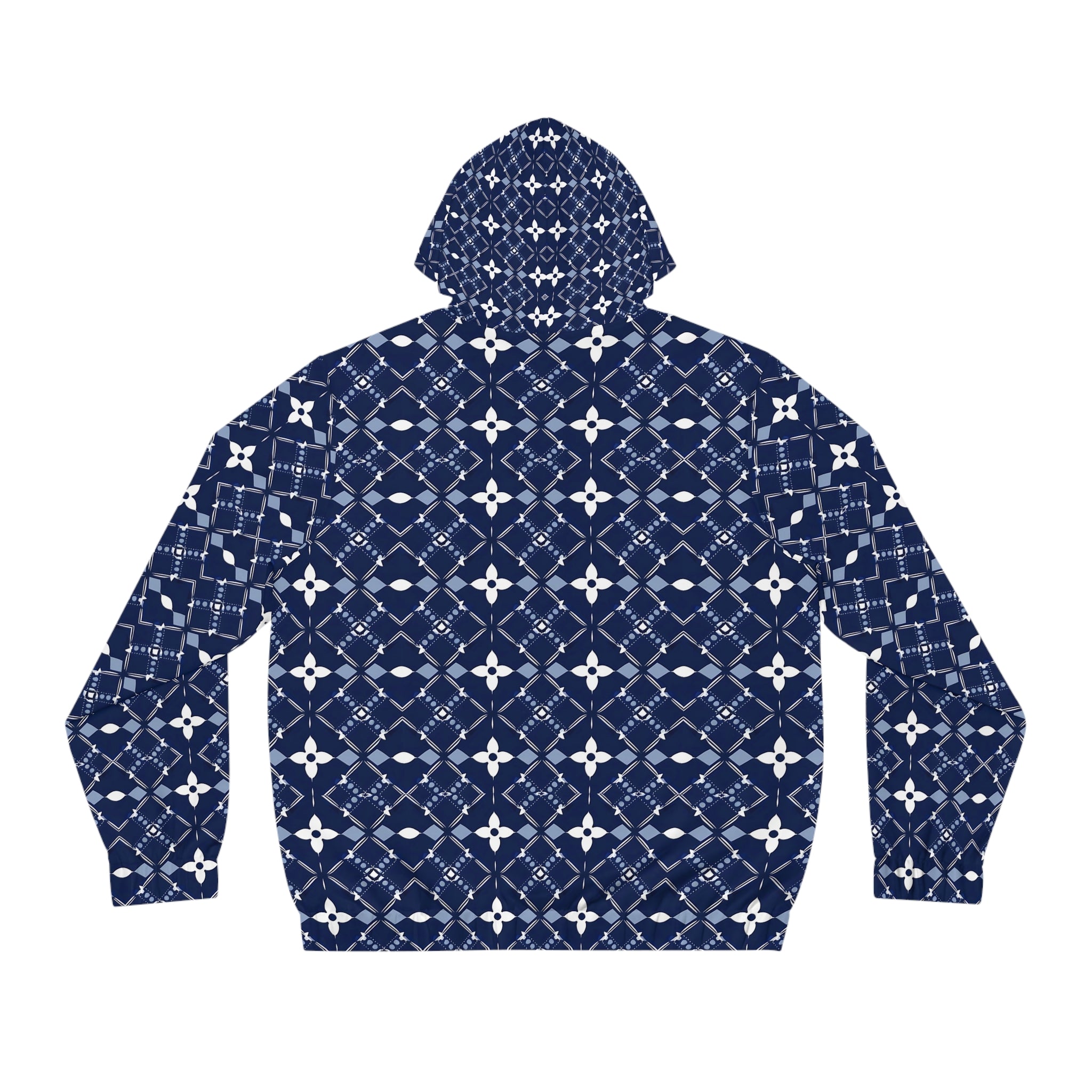 Navy Blue Geometric Pattern Full-Zip Hoodie - Comfortable & Stylish for Men - Angel Body