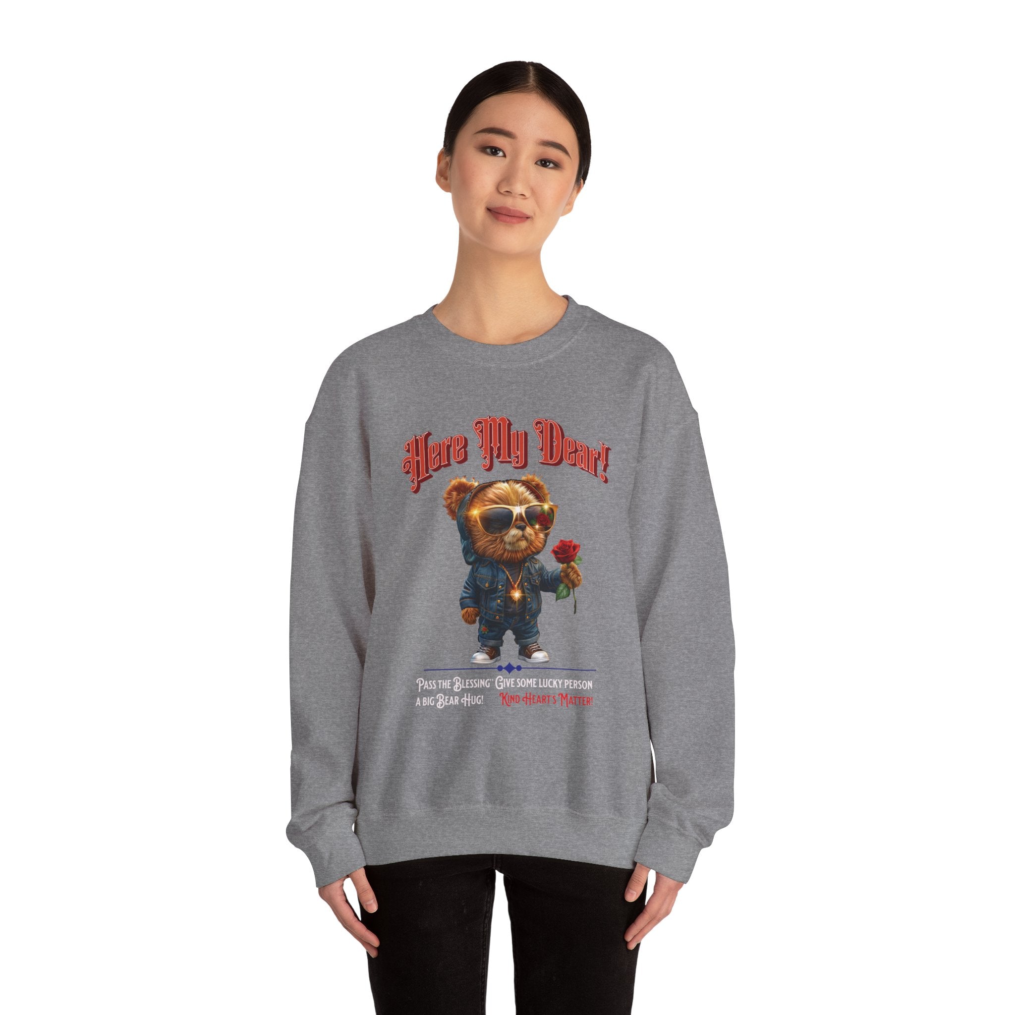 Here My Dear! Unisex Heavy Blend™ Crewneck Sweatshirt - Cozy & Trendy Gift for Animal Lovers - Angel Body