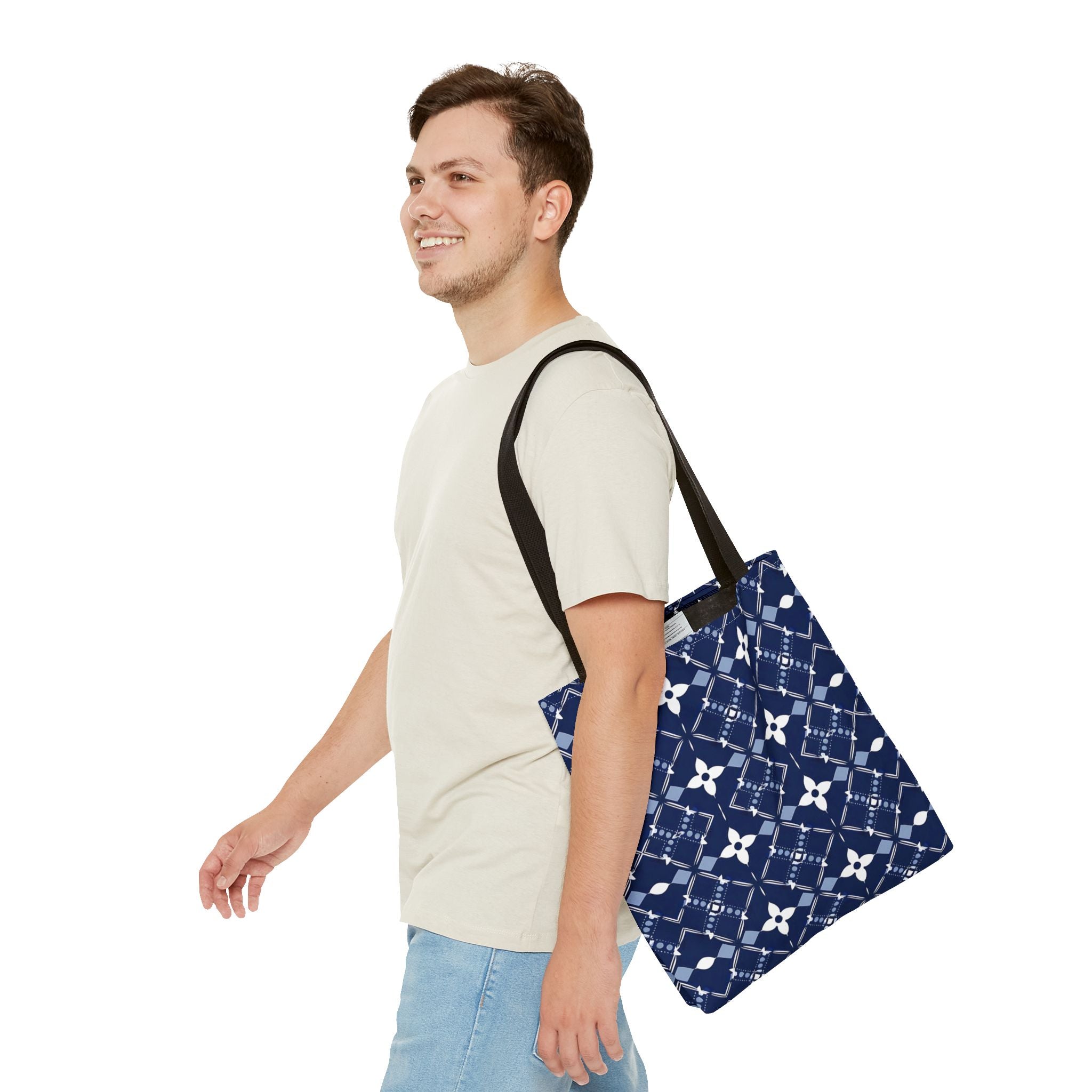 Navy Floral Pattern Tote Bag - Stylish & Versatile for Everyday Use - Angel Body