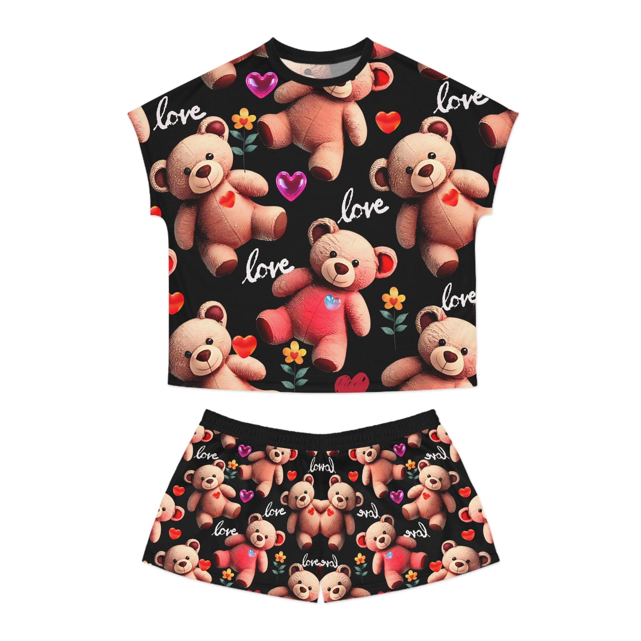 Cute Love Bear Women's Short Pajama Set for Cozy Nights - Angel Body