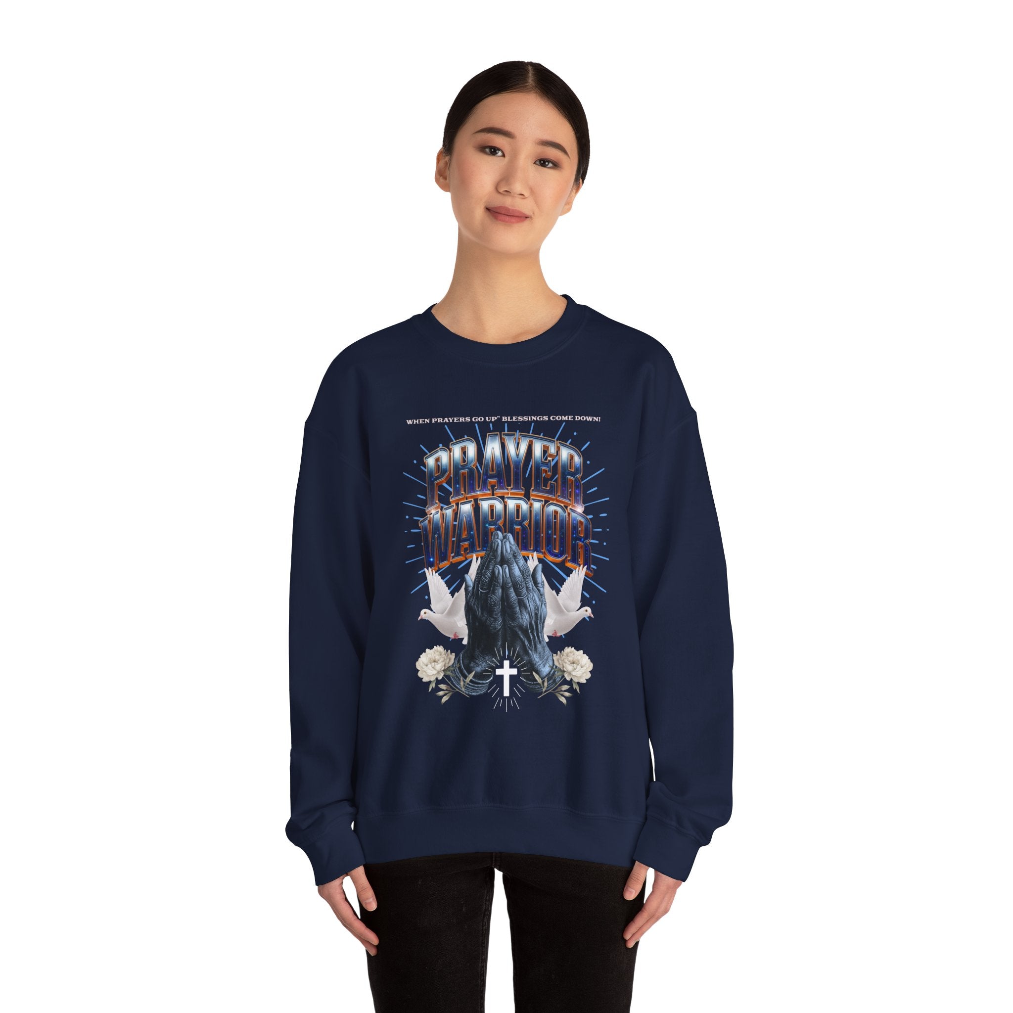 Prayer Warrior Crewneck Sweatshirt - Unisex Heavy Blend™ - Faith-Inspired Apparel - Angel Body