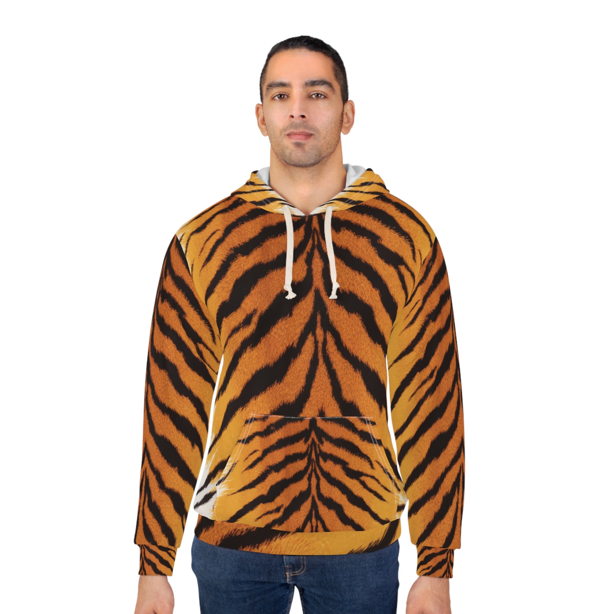 Bold Tiger Print Unisex Pullover Hoodie - Wild and Cozy Fashion - Angel Body