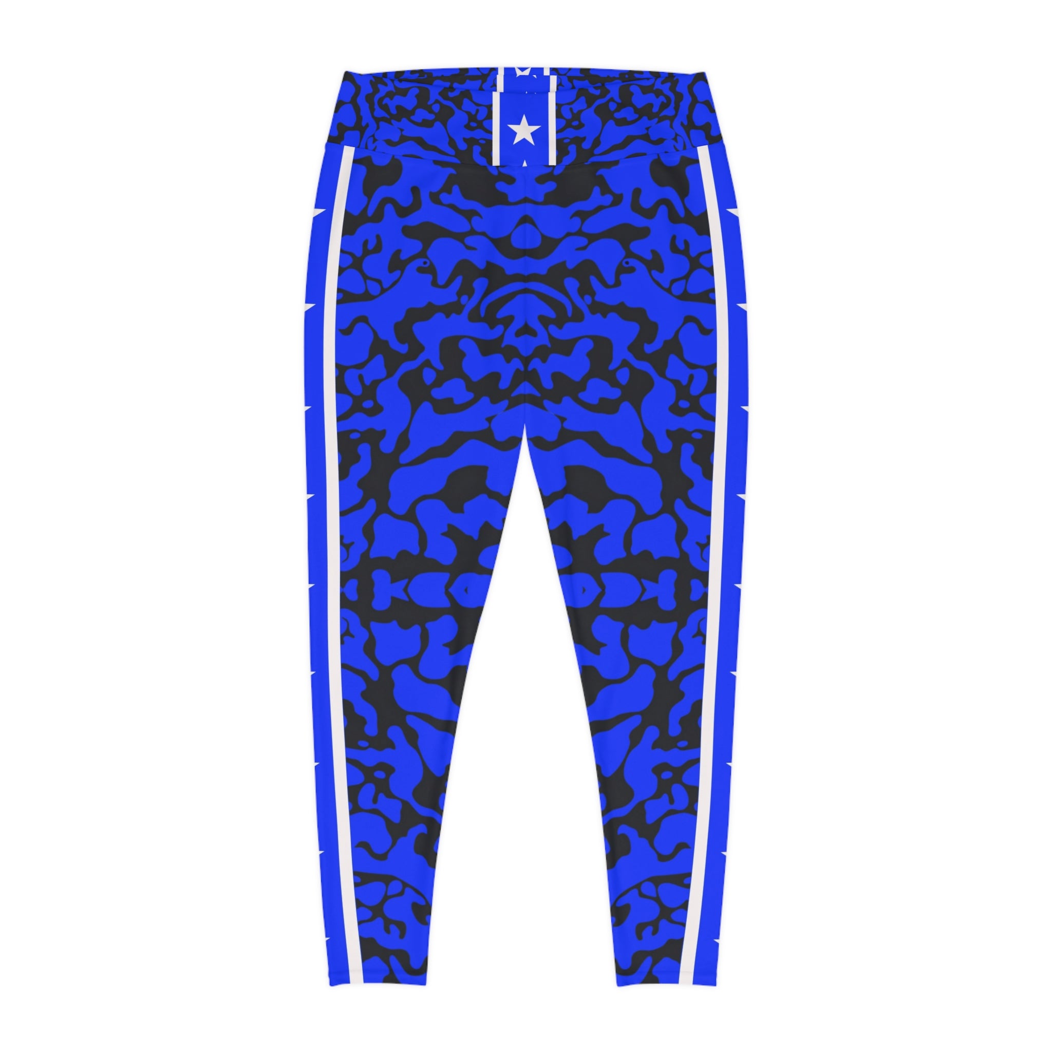 Woman Bold Blue Star Print Plus Size Leggings for Active Lifestyle - Angel Body