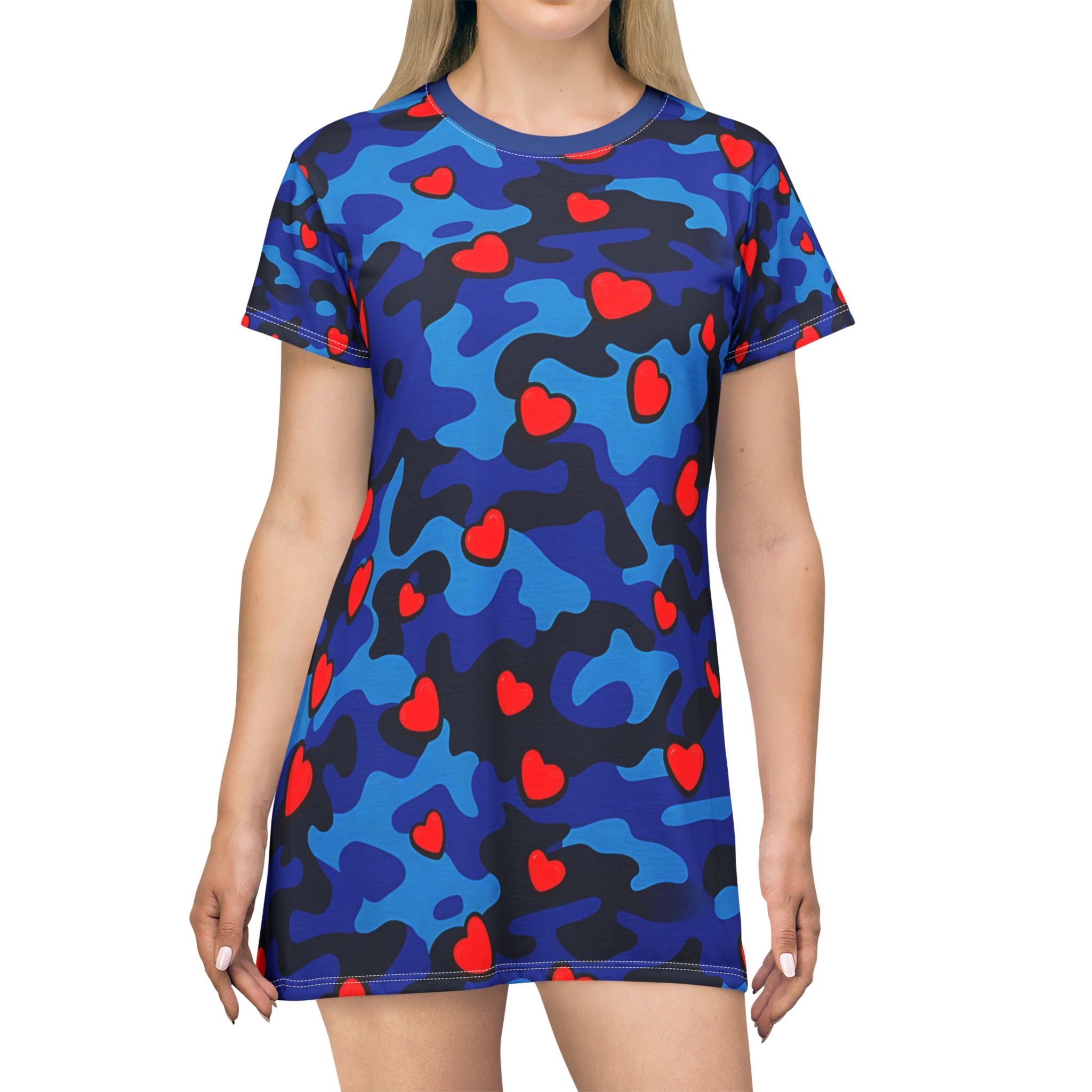 Heart Camo T-Shirt Dress - Casual Chic for Everyday Wear - Angel Body