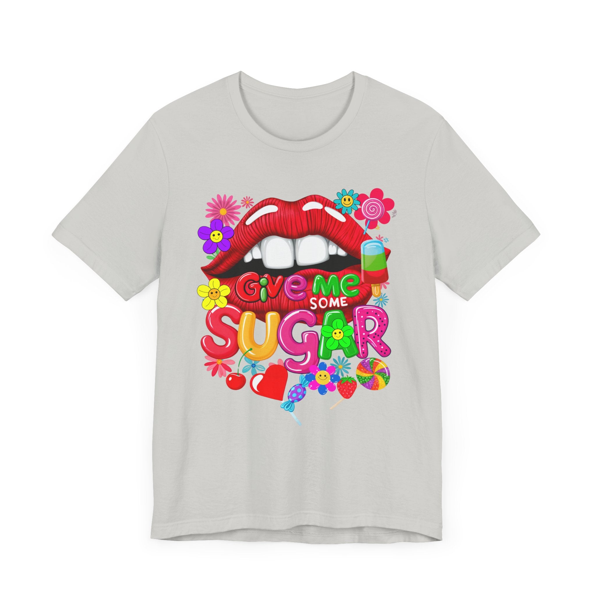 Graphic Tee with Red Sugar Lip and Eye Candy Design - Angel Body