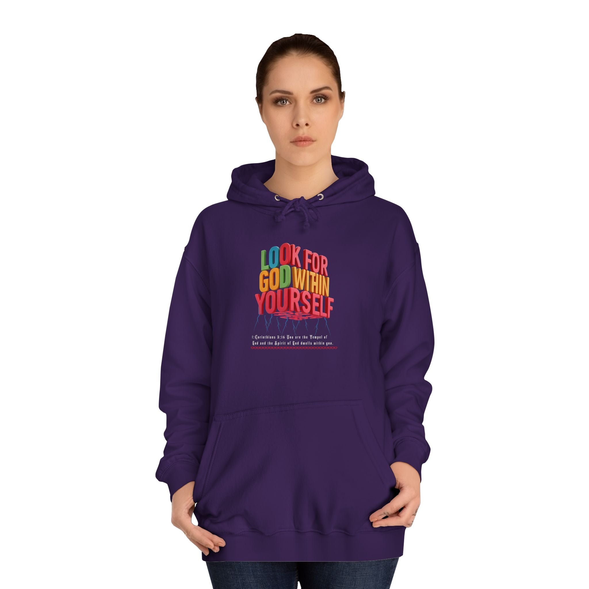 Unisex College Hoodie: Look For God Within Yourself - Angel Body