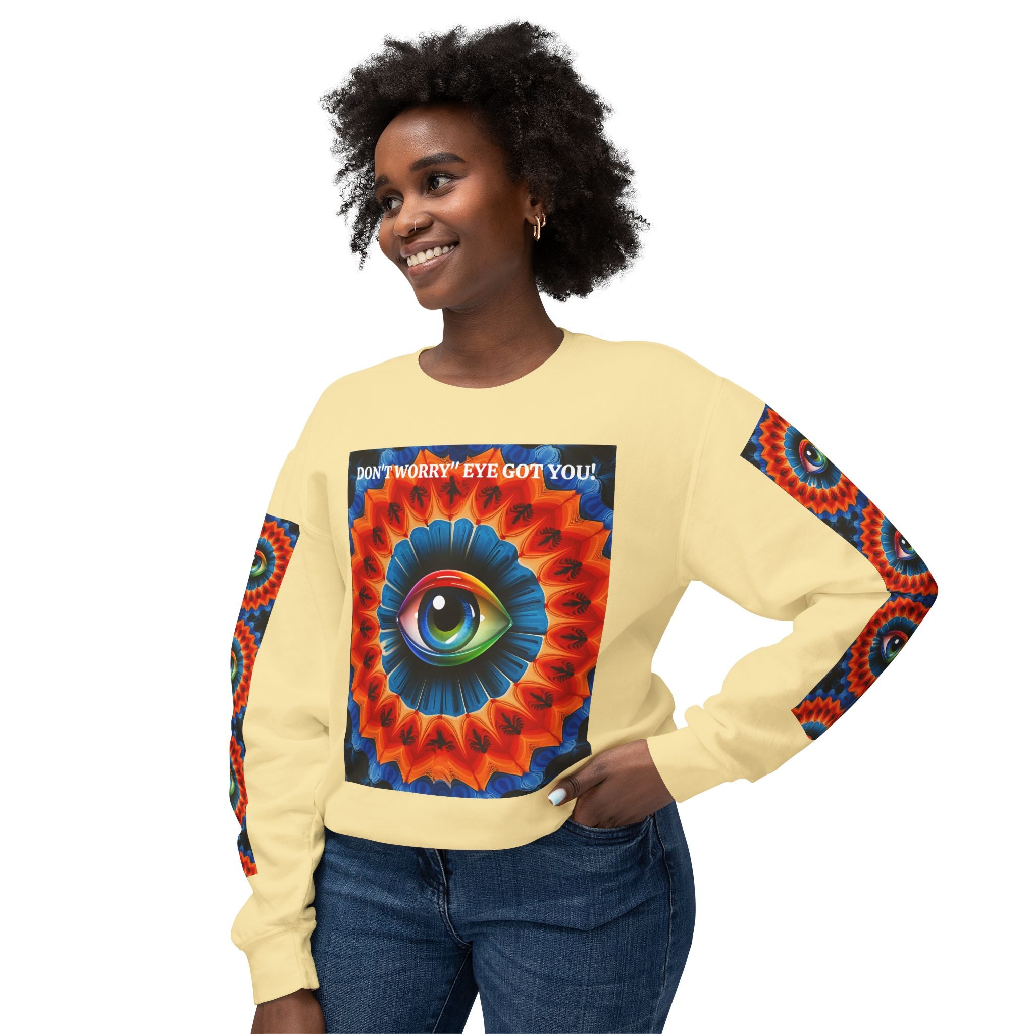 Crewneck Sweatshirt - Creative Eye Mandala Design - Angel Body