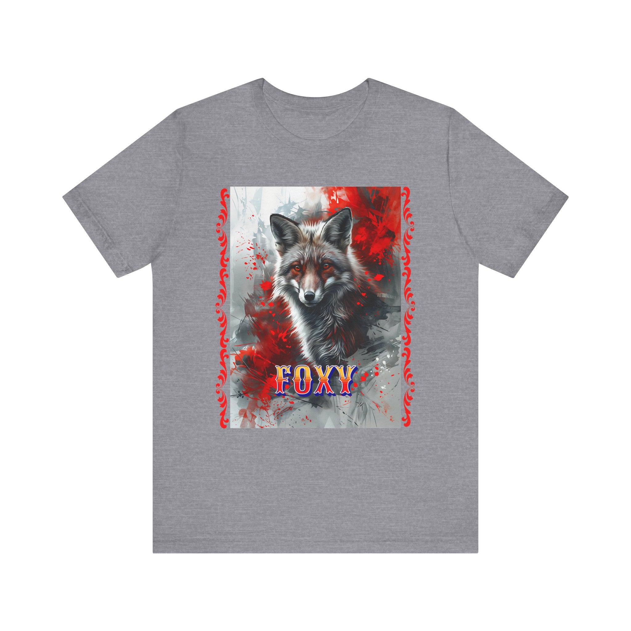 Unisex Jersey Short Sleeve Tee: A lovely painting design of a Red Fox with the word FOXY - Angel Body