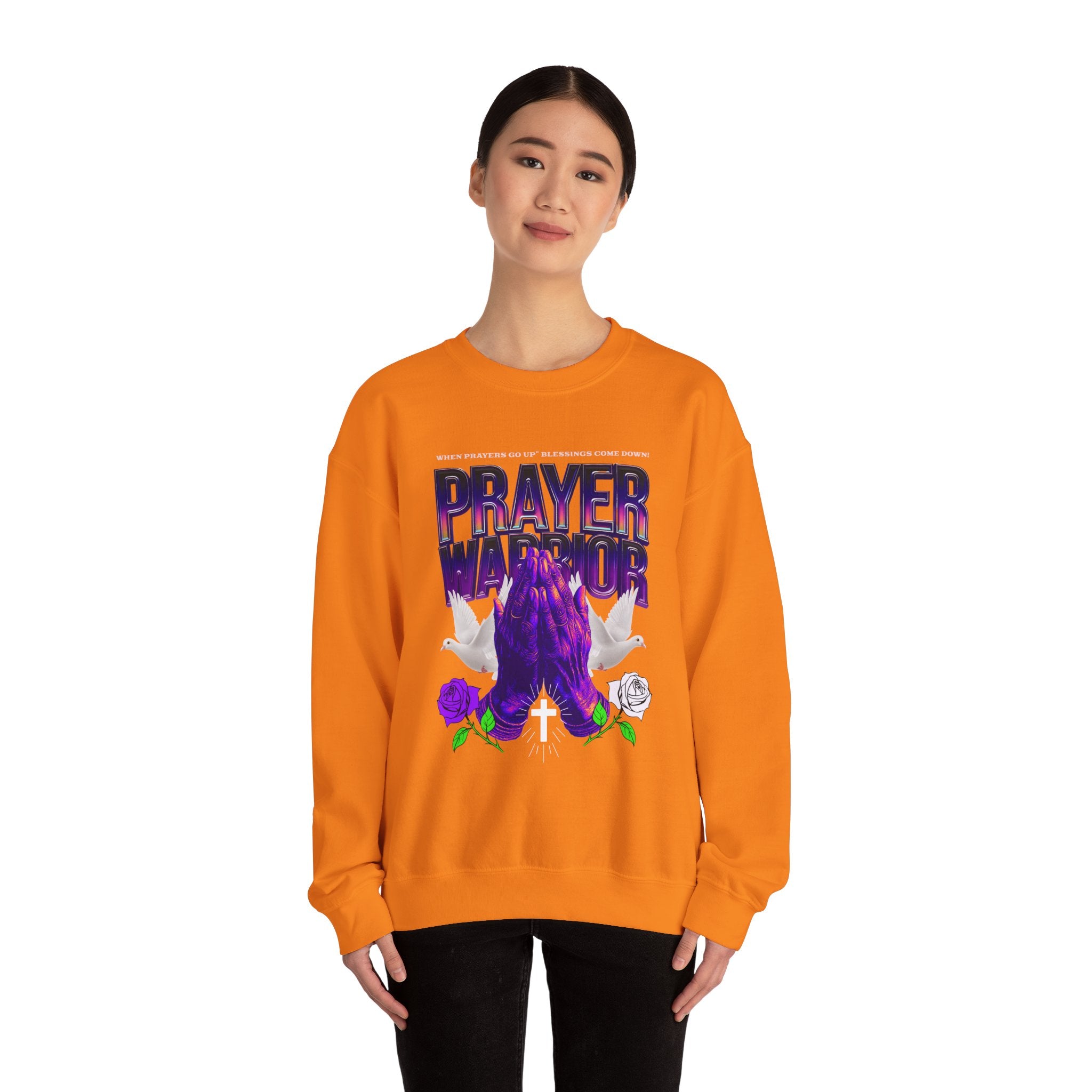 Prayer Warrior Crewneck Sweatshirt - Unisex Heavy Blend™ - Perfect for Spiritual Comfort - Angel Body