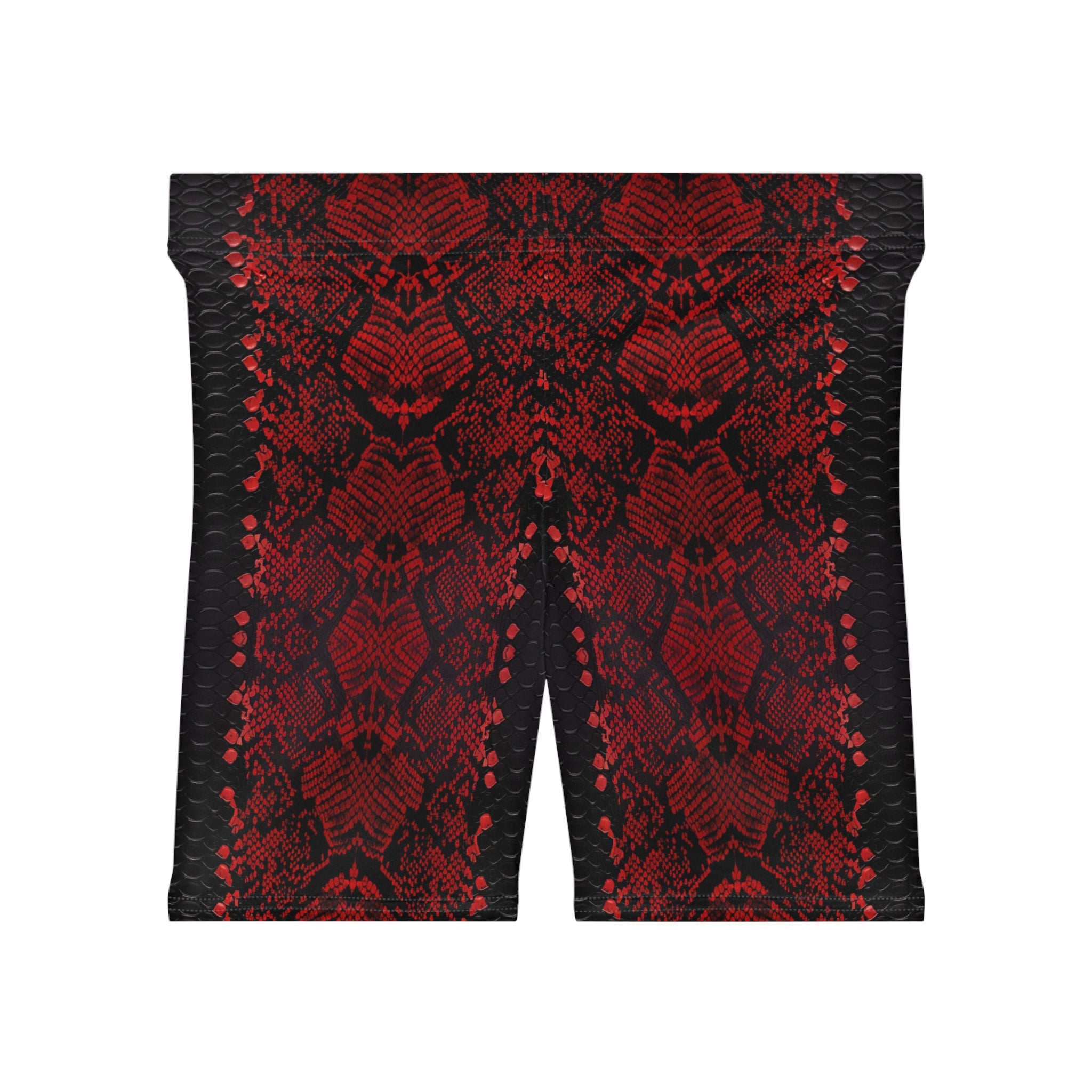 Red Snake Print Women's Biker Shorts - Fashionable Athletic Wear for Active Lifestyle