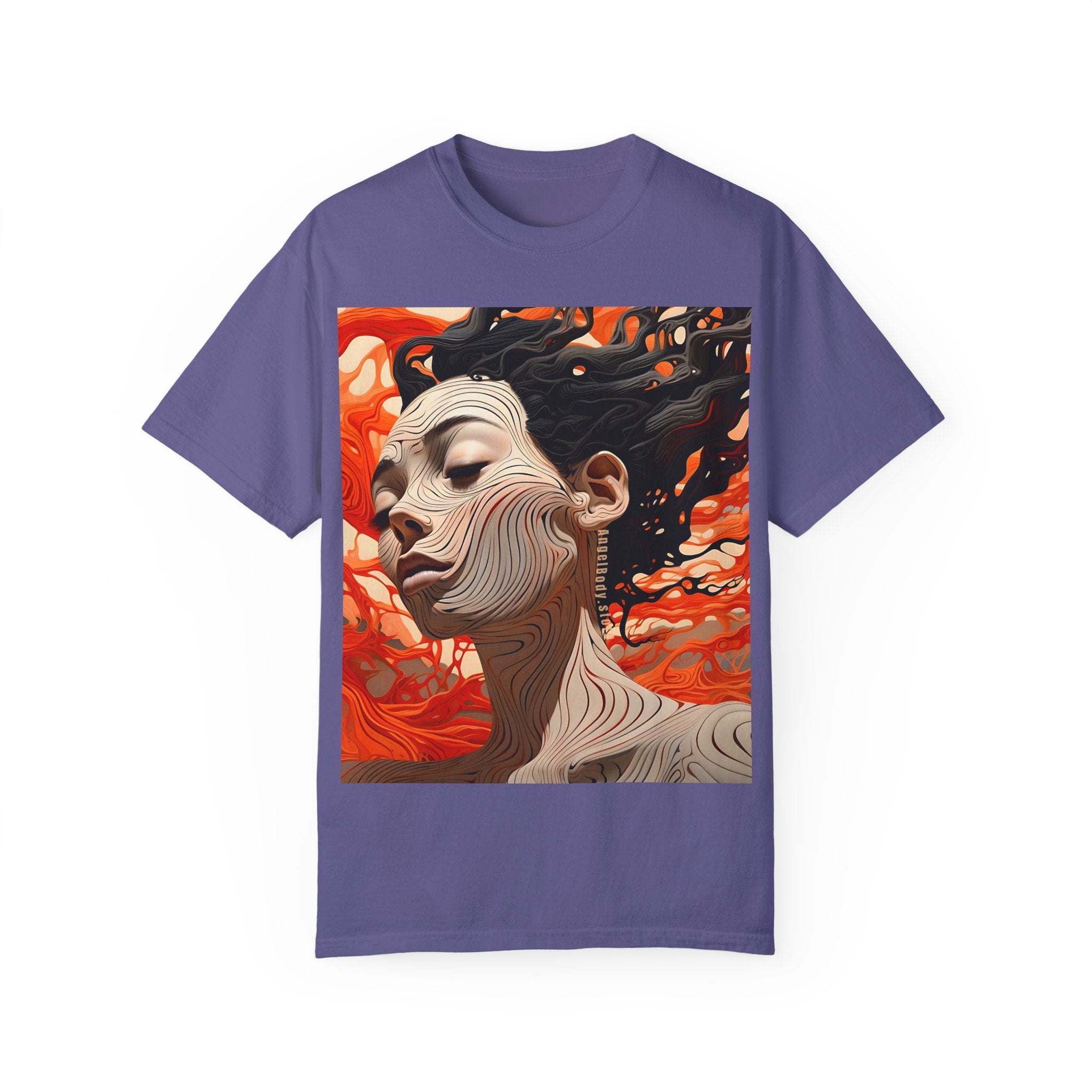 Artistic Unisex Garment-Dyed T-Shirt with Abstract female face Profile Design - Angel Body