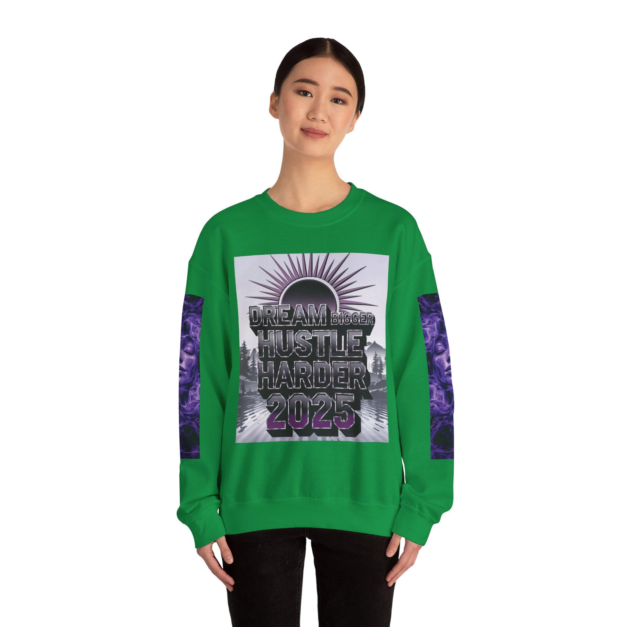 Dream Bigger Hustle Harder Crewneck Sweatshirt | Motivational Unisex Sweatshirt for Dreamers and Go-Getters - Angel Body
