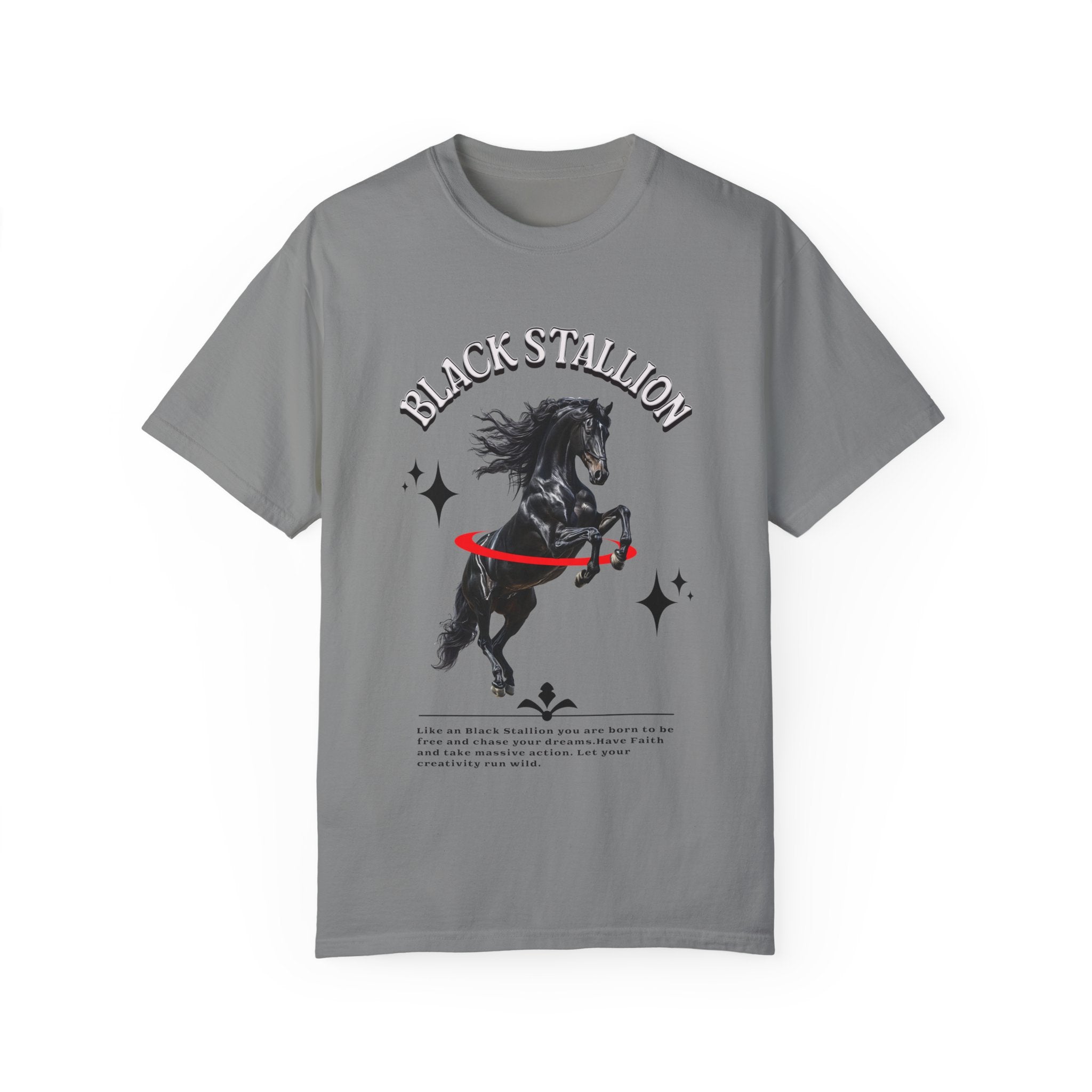 Black Stallion Unisex Garment-Dyed T-Shirt - Perfect for Horse Lovers & Equestrian Enthusiasts - Angel Body