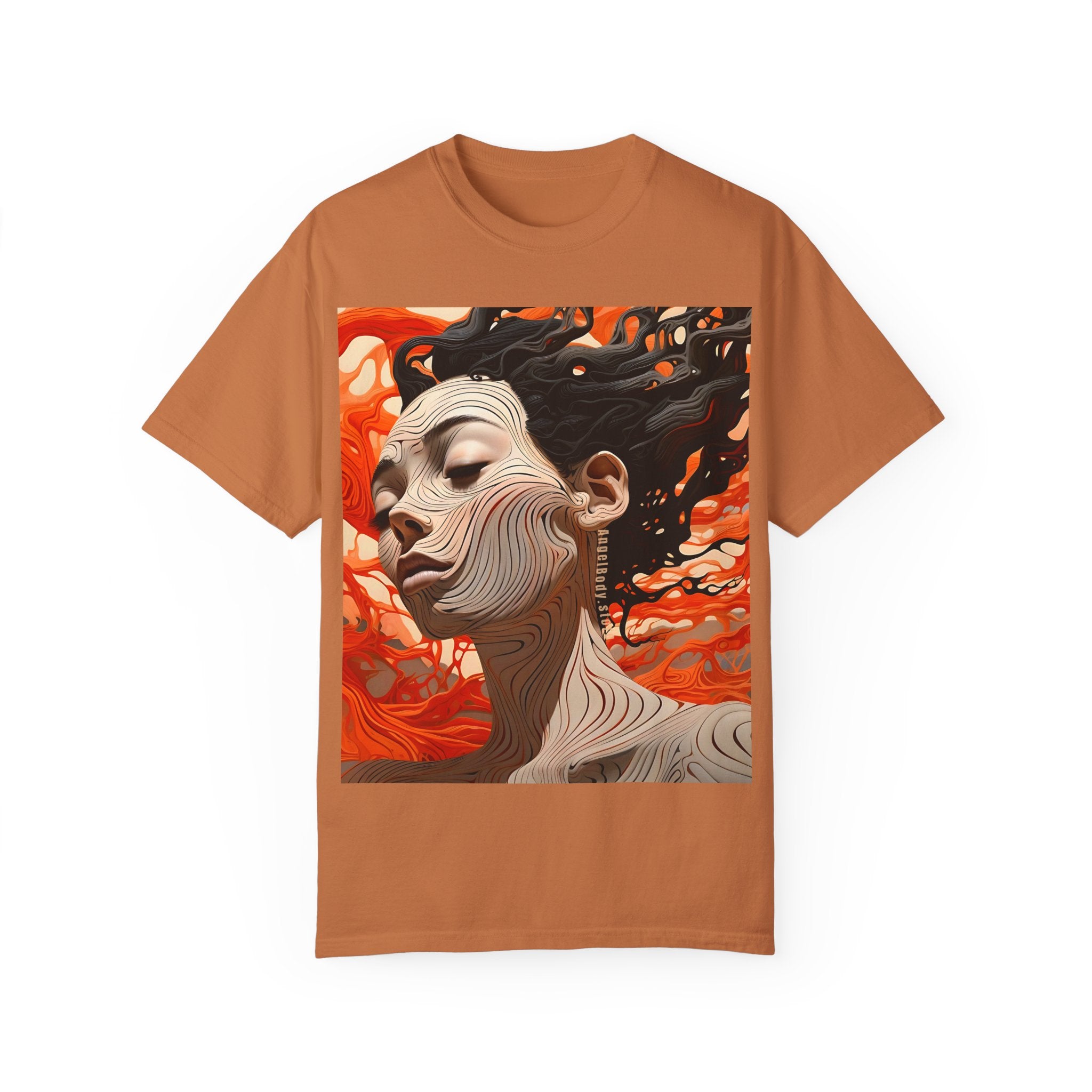 Artistic Unisex Garment-Dyed T-Shirt with Abstract female face Profile Design - Angel Body