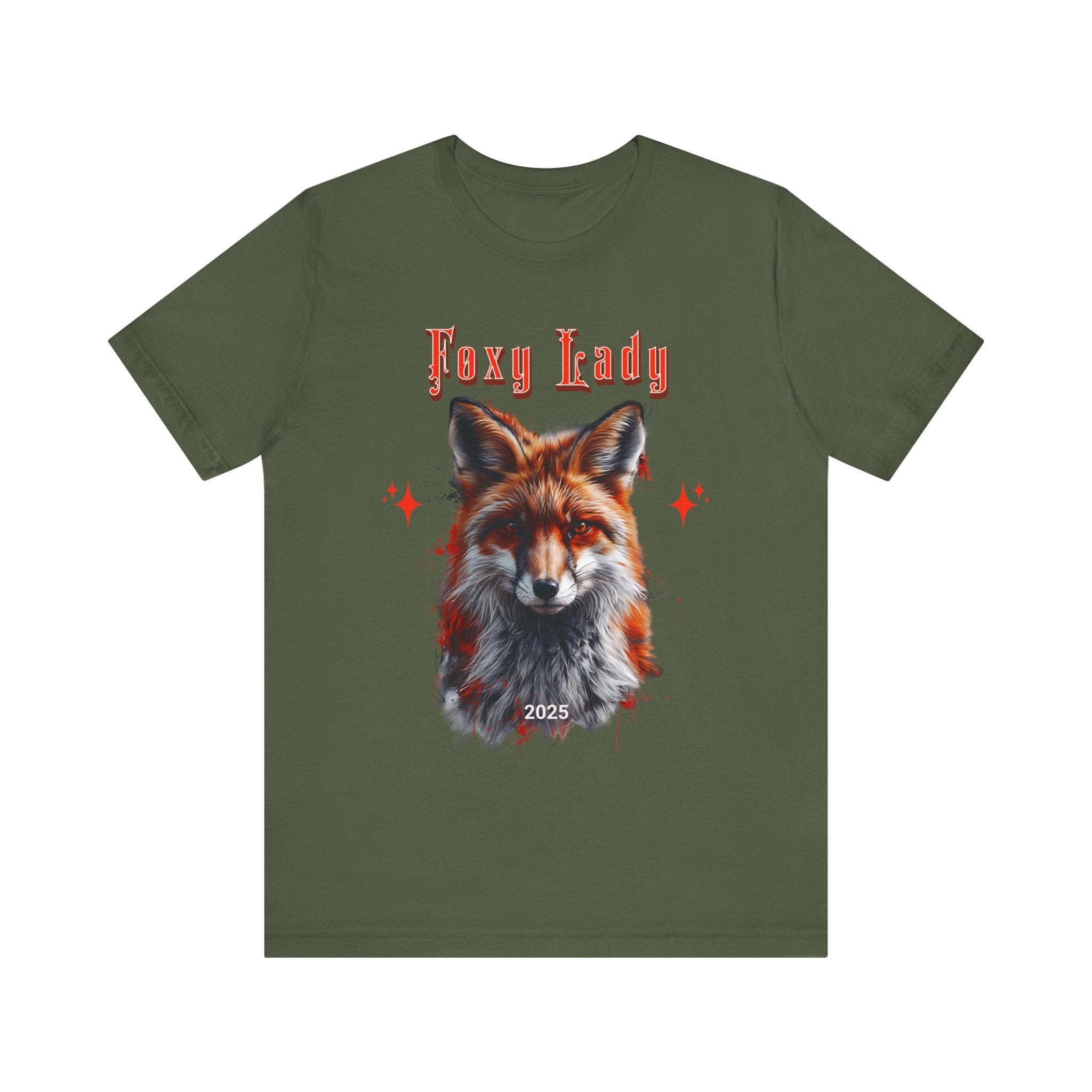Unisex Jersey Short Sleeve Tee: A beautiful Red Fox with the words foxy lady - Angel Body