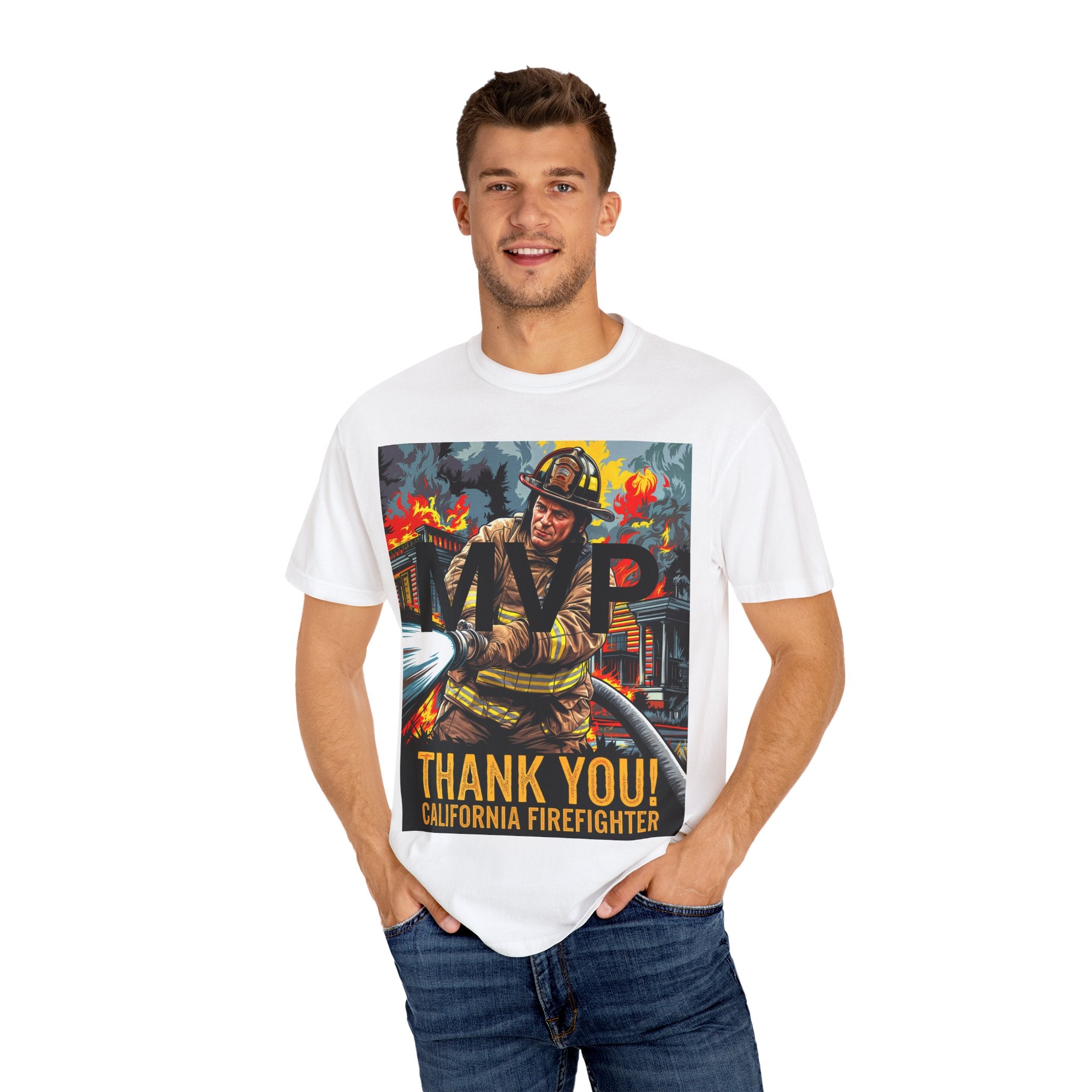 MVP Thank You Firefighter T-Shirt - Unisex Garment-Dyed Tee - Angel Body