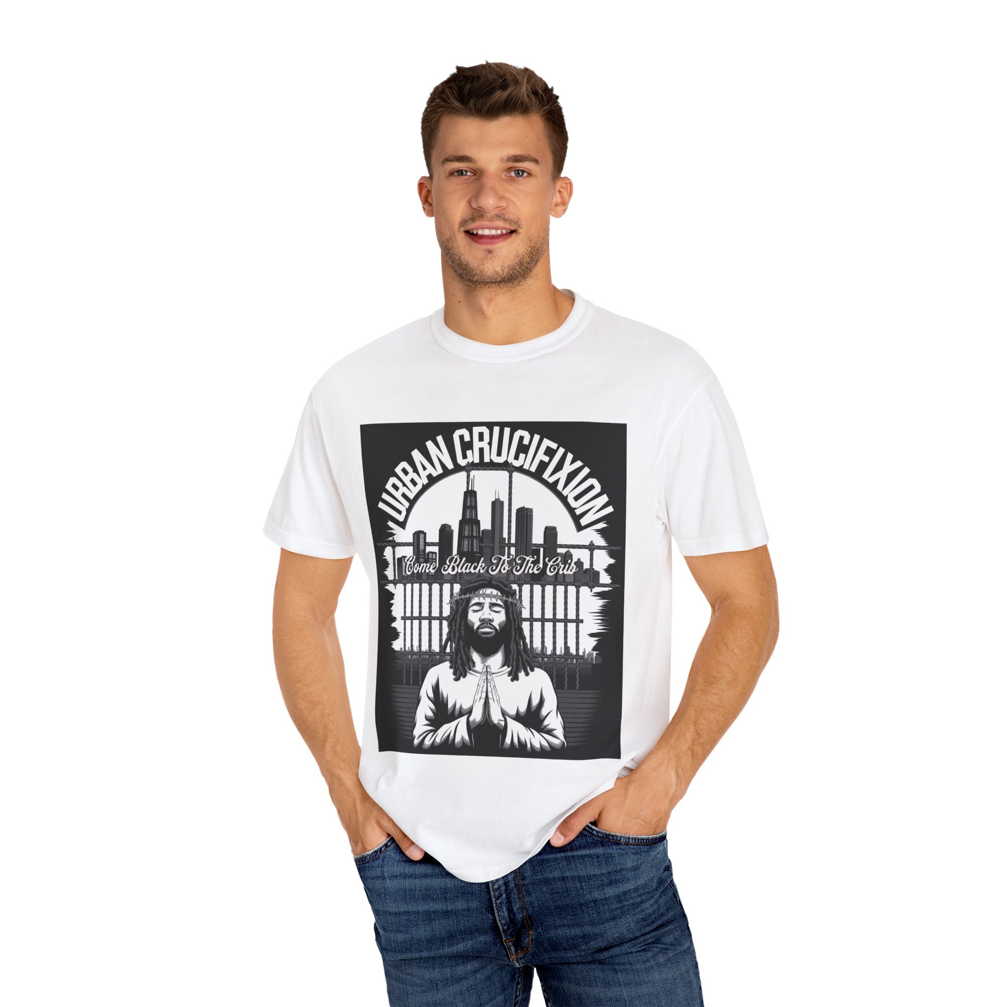 Urban Crucifixion Unisex Garment-Dyed T-Shirt - Street Art Inspired Design - Angel Body