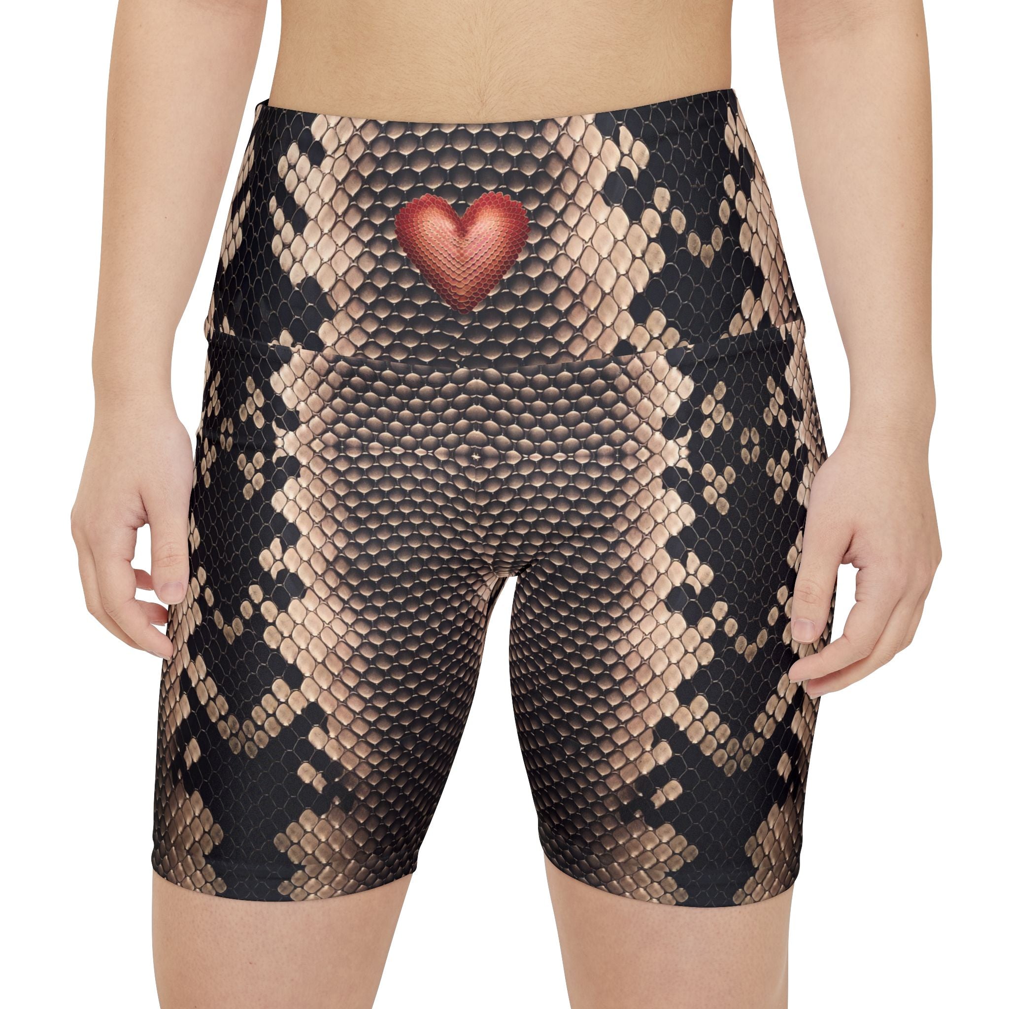 Heart Snake Print Women's Workout Shorts | Stylish Activewear for Fitness Lovers - Angel Body