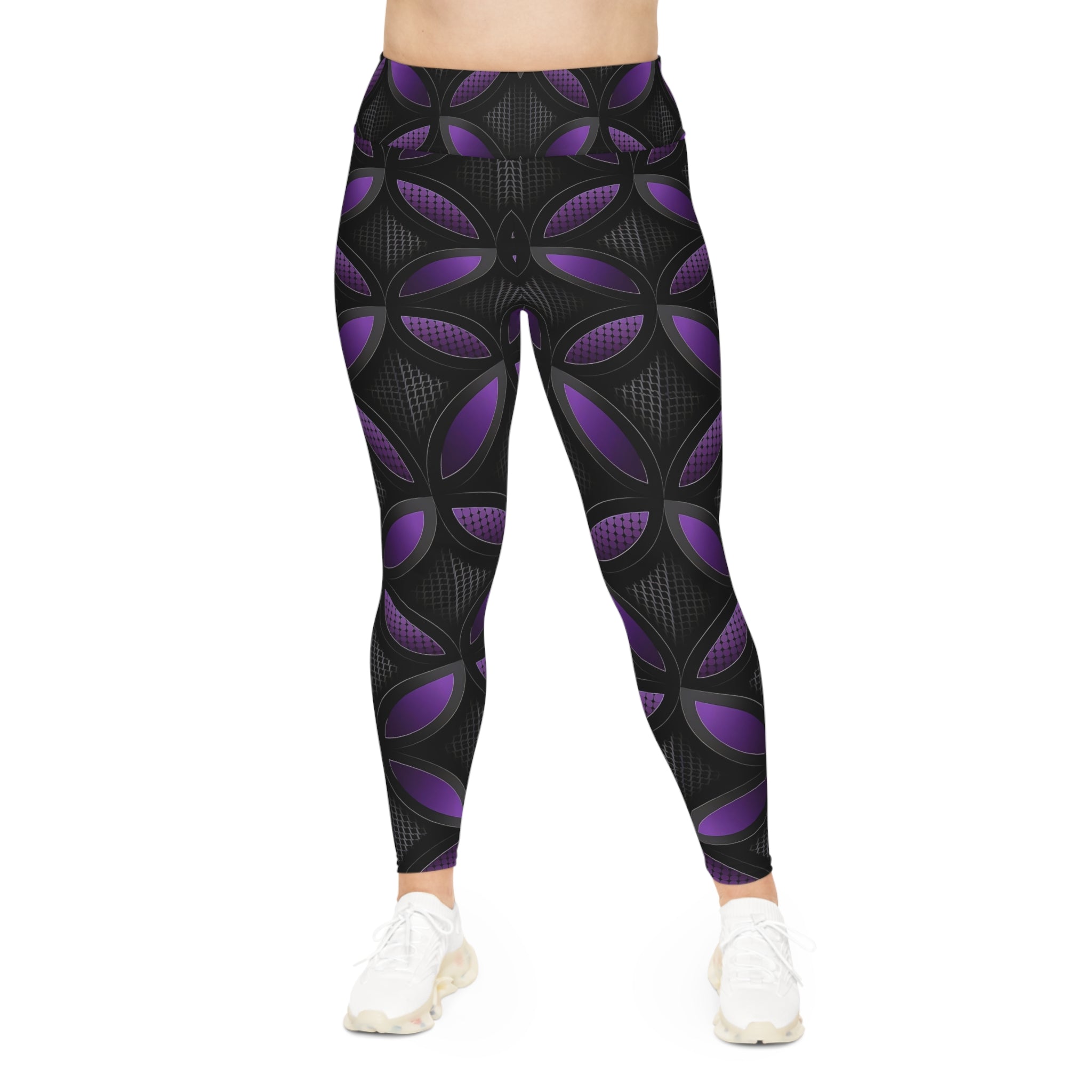 Stylish Plus Size Leggings with Purple Floral Pattern