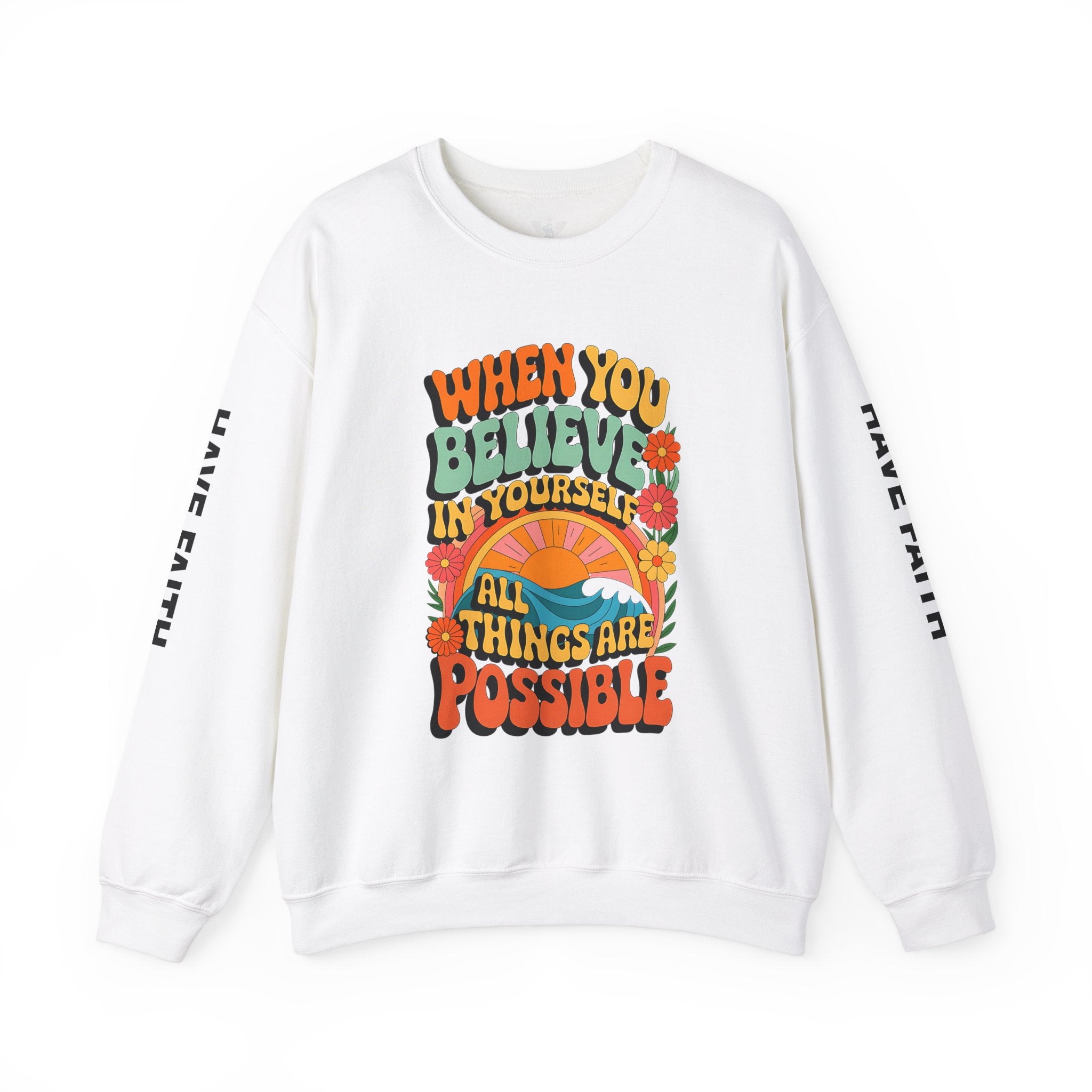 Inspirational Crewneck Sweatshirt - "Believe in Yourself" - Unisex Heavy Blend™ - Angel Body