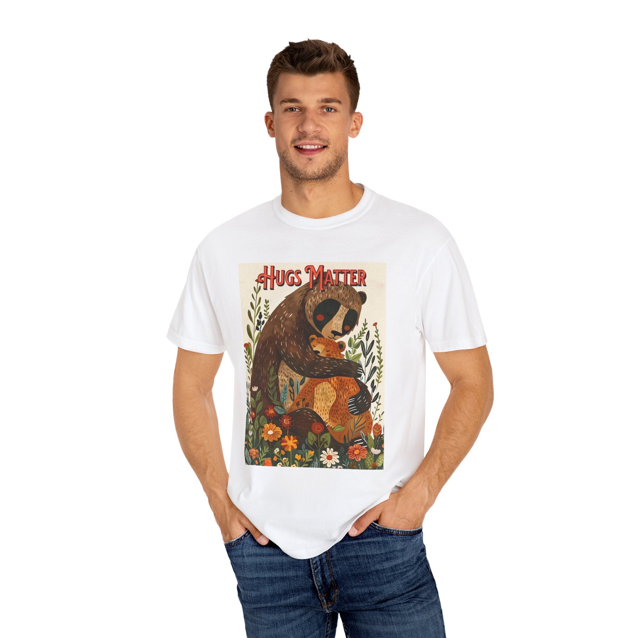 Hugs Matter Unisex Garment-Dyed T-Shirt - Cozy Wildlife Art - Angel Body