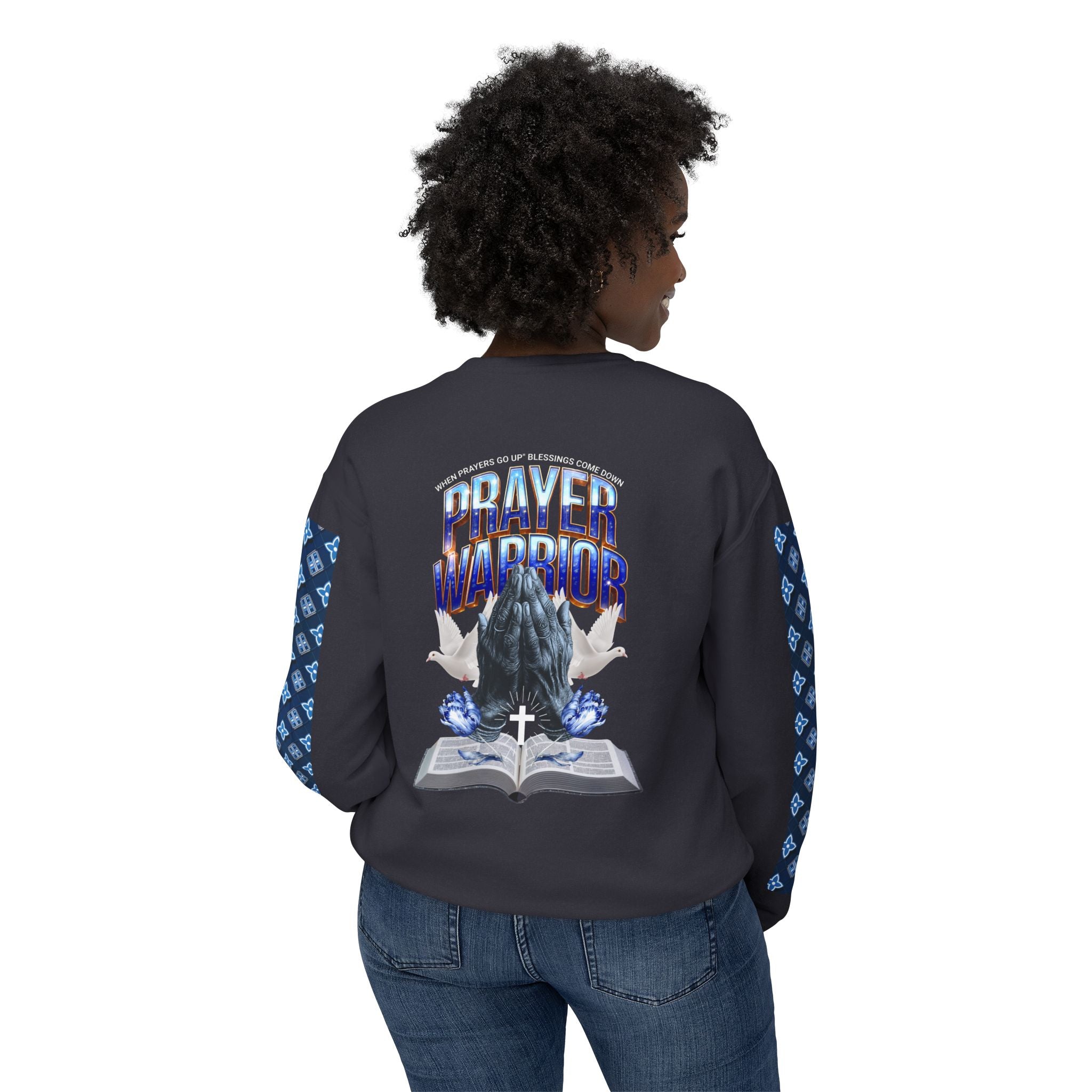 Unisex Lightweight Prayer Warrior Sweatshirt - Inspirational Crewneck for Spiritual Growth - Angel Body