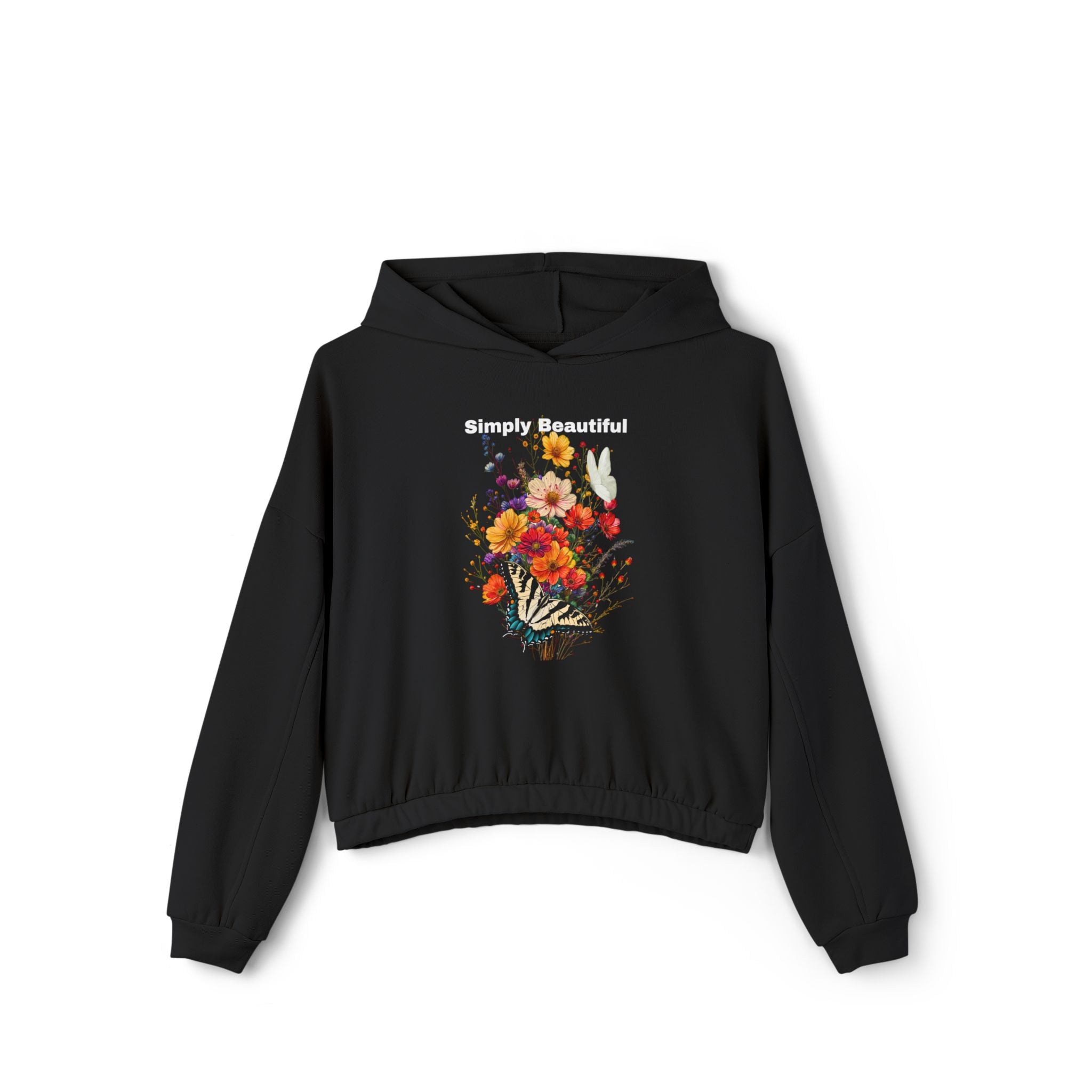 Women's Cinched Bottom Hoodie:with the words Simply Beautiful - Angel Body