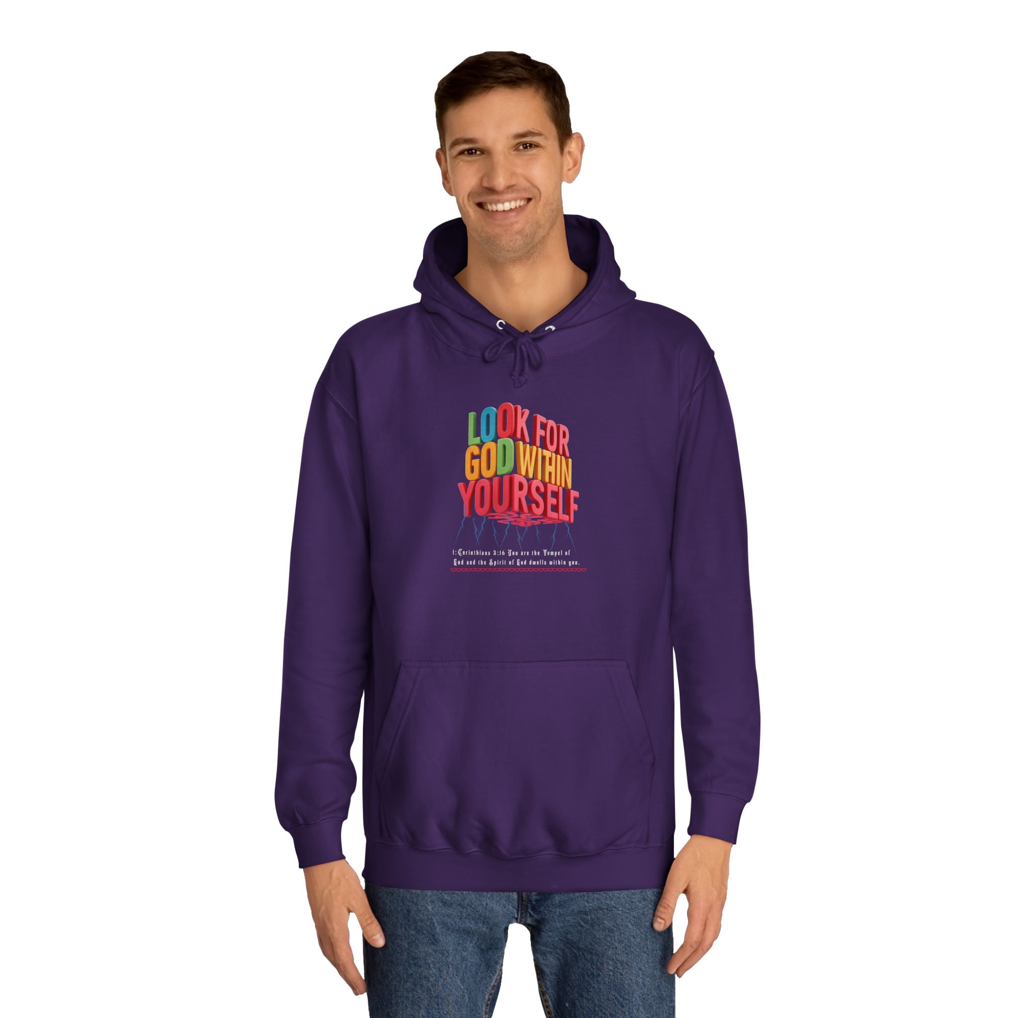 Unisex College Hoodie: Look For God Within Yourself - Angel Body