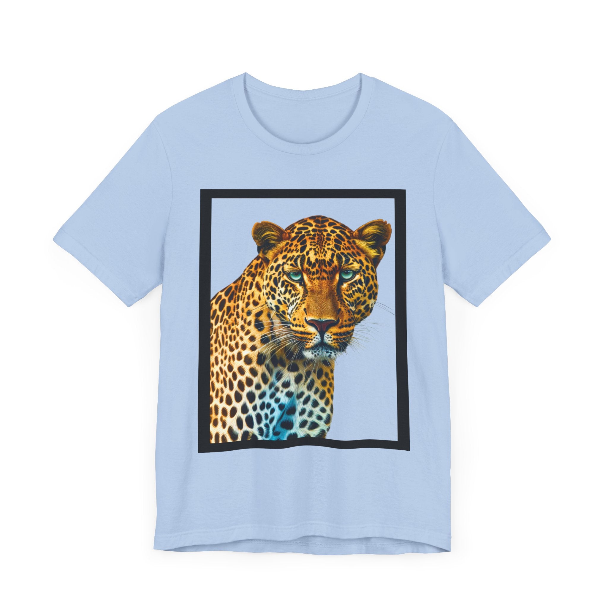 Unisex Jersey Short Sleeve Fun Tee: Realistic 3D Leopard with black frame - Angel Body