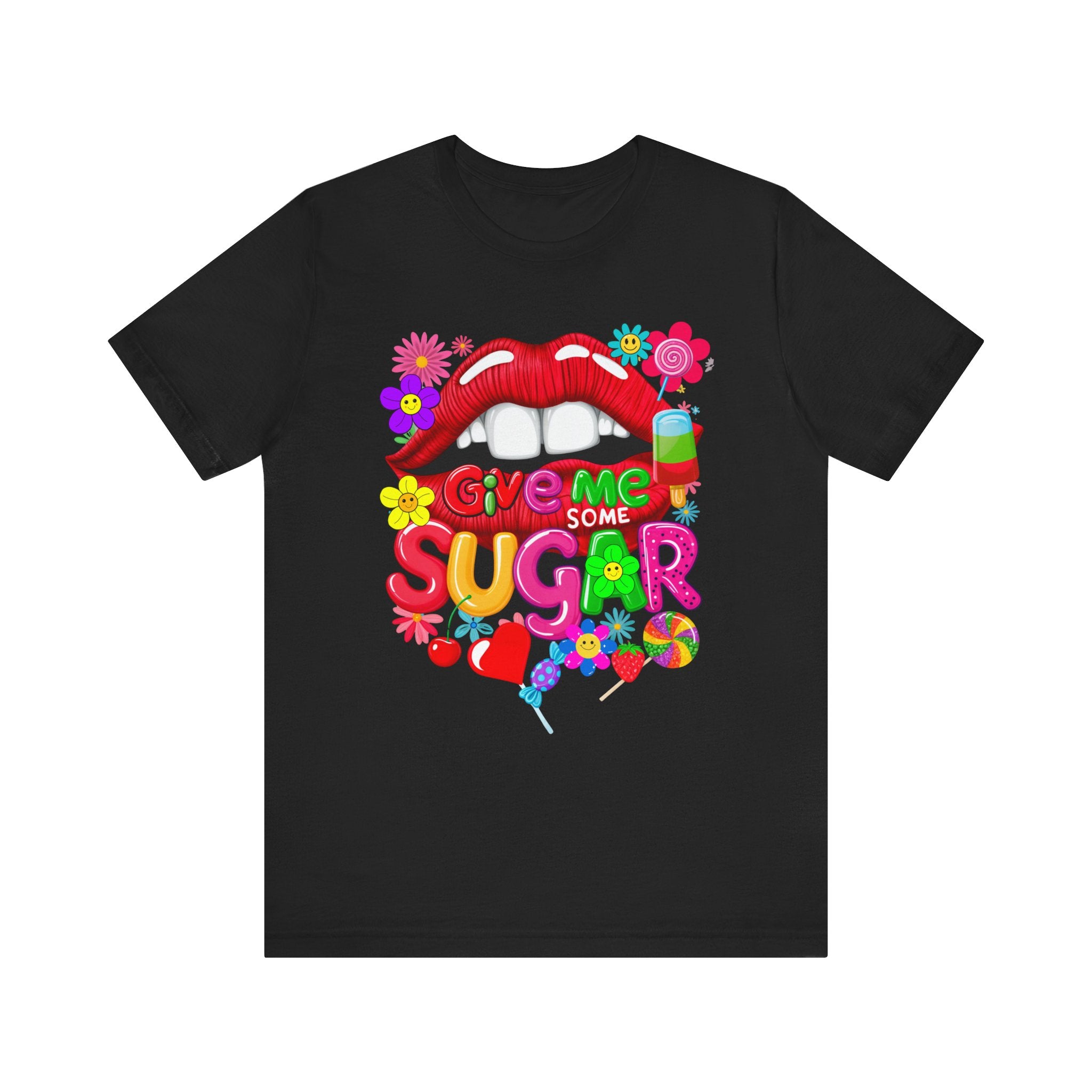 Graphic Tee with Red Sugar Lip and Eye Candy Design - Angel Body