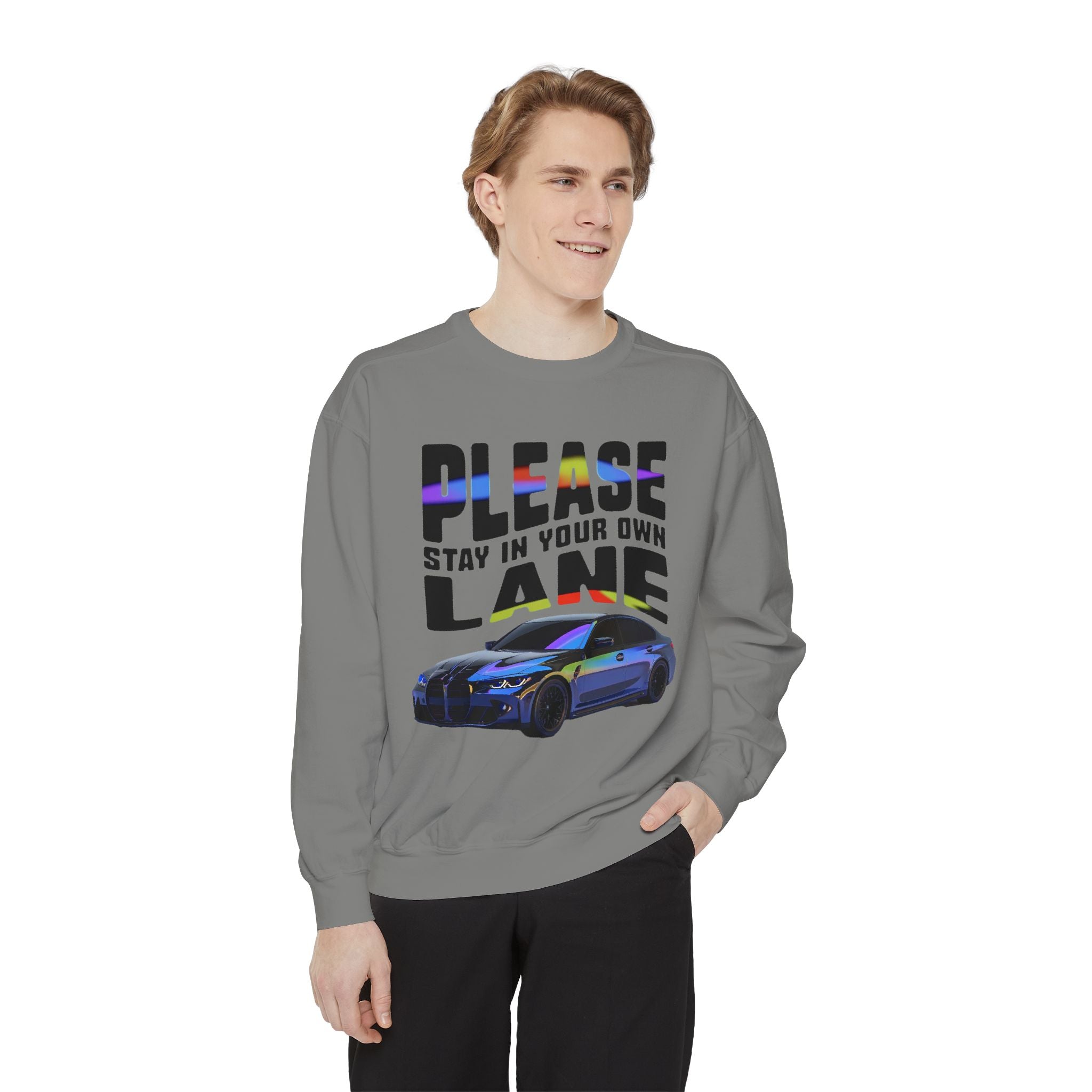 Unisex Sweatshirt - 'Please Stay in Your Own Lane' Car Design - Angel Body