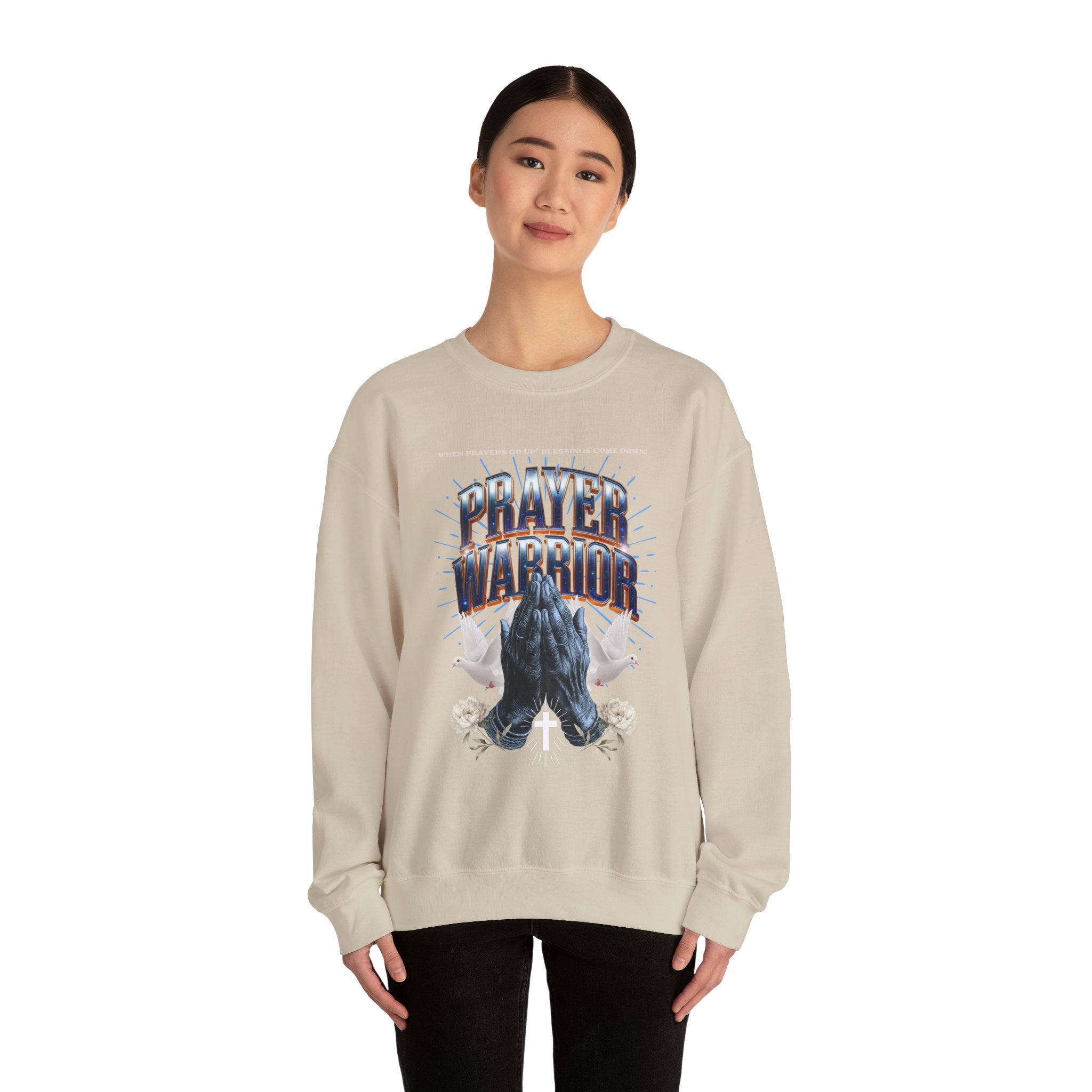 Prayer Warrior Crewneck Sweatshirt - Unisex Heavy Blend™ - Faith-Inspired Apparel - Angel Body