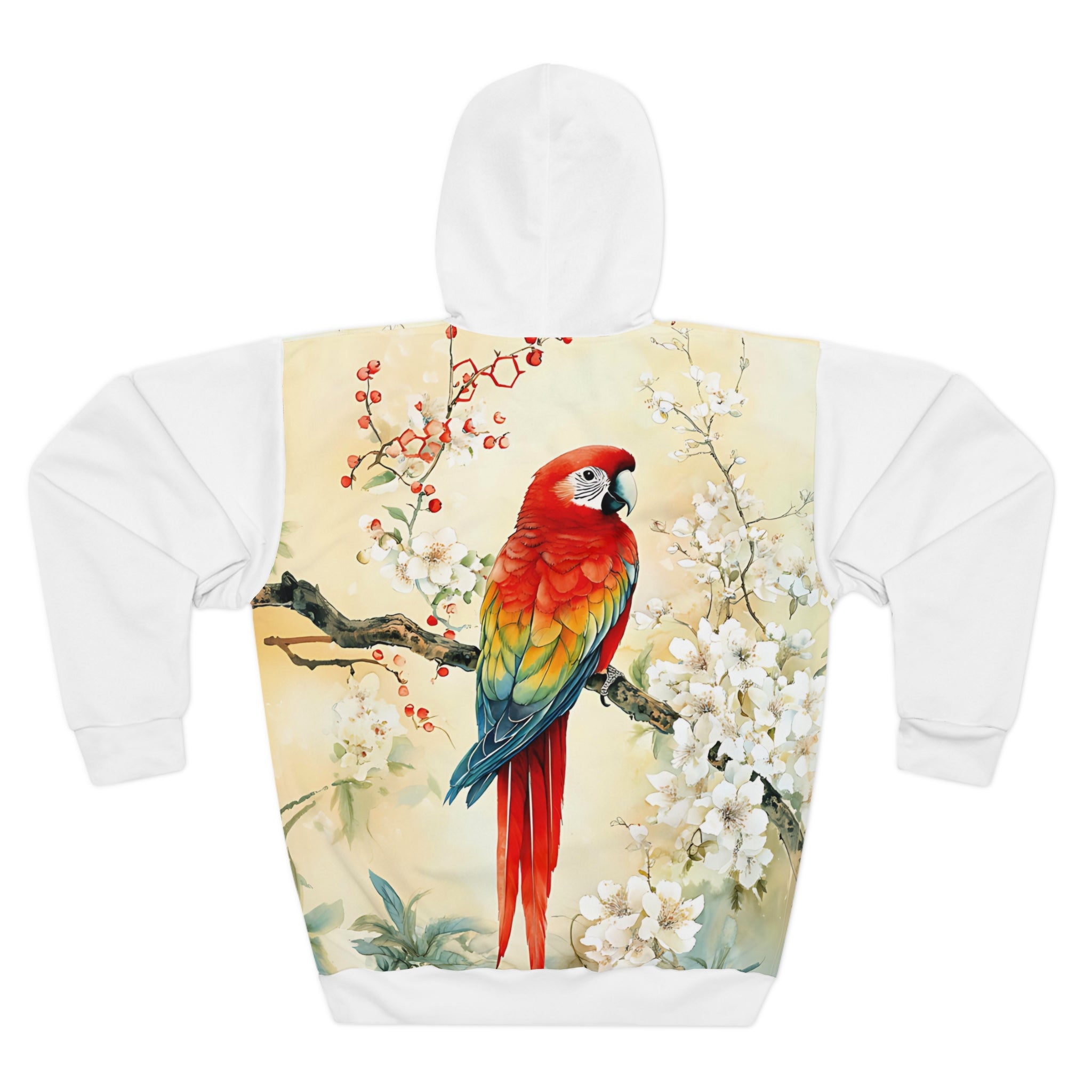 Vibrant Parrot Floral Unisex Pullover Hoodie - Tropical Style for Nature Lovers - Angel Body