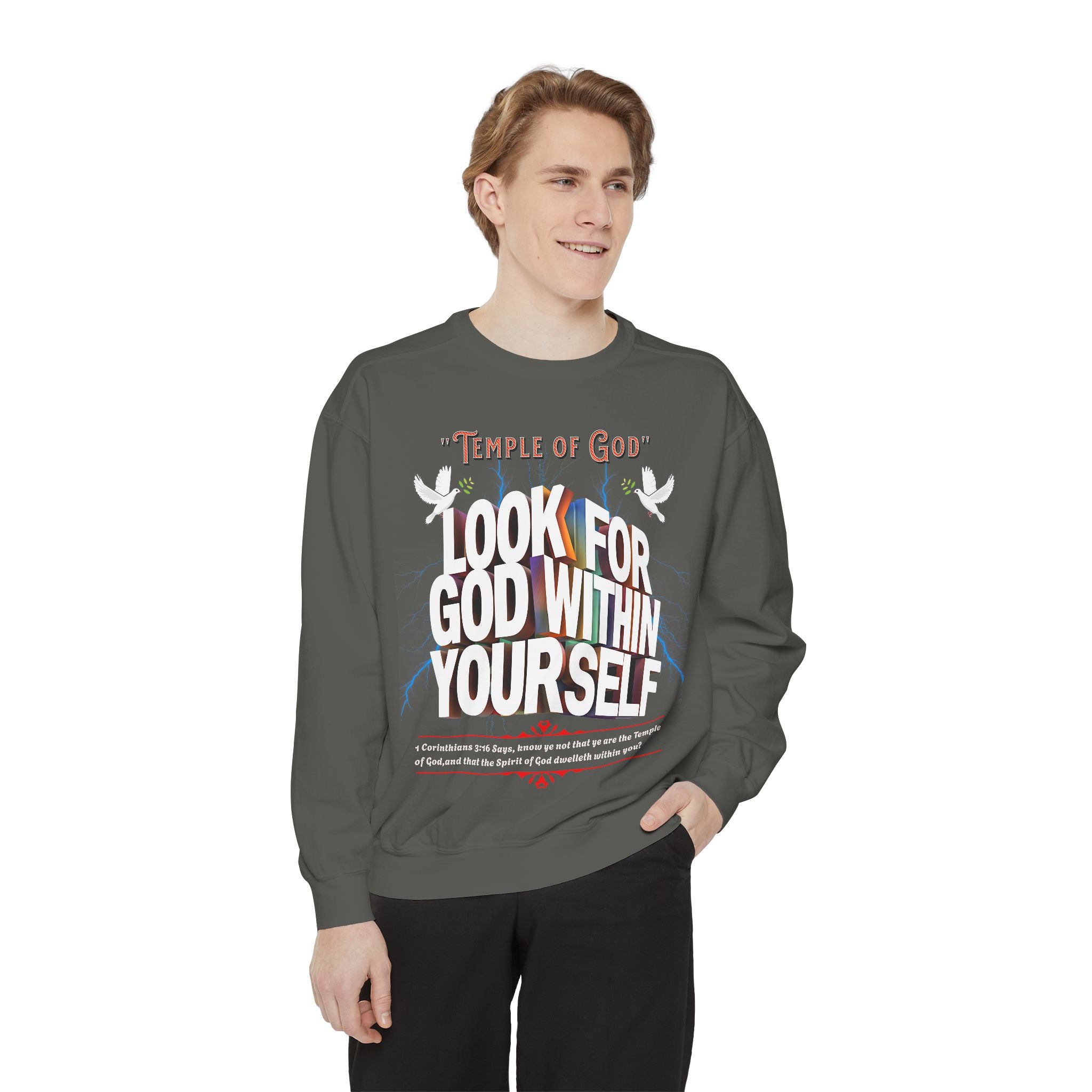 Unisex Temple of God Sweatshirt - Look for God Within Yourself - Angel Body