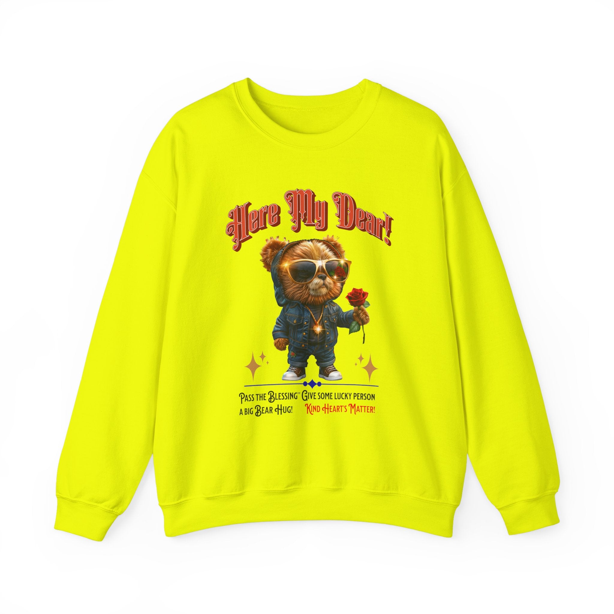 Unisex Sweatshirt: HERE MY DEAR Teddy Bear with red Rose - Angel Body