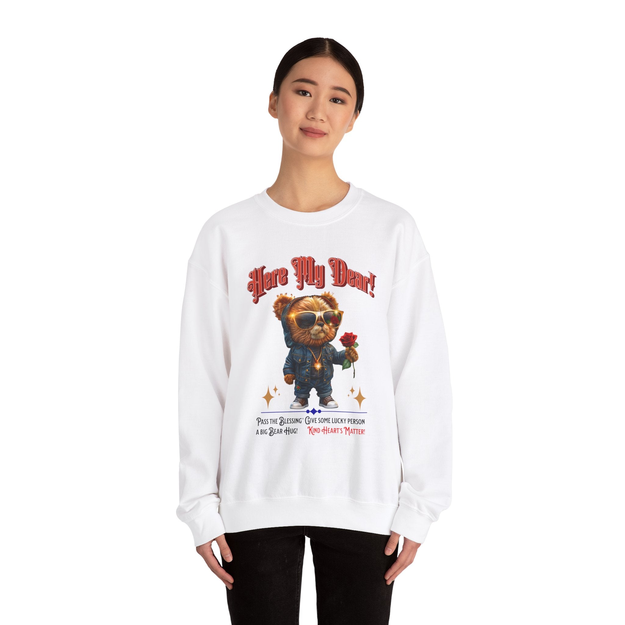 Unisex Sweatshirt: HERE MY DEAR Teddy Bear with red Rose - Angel Body