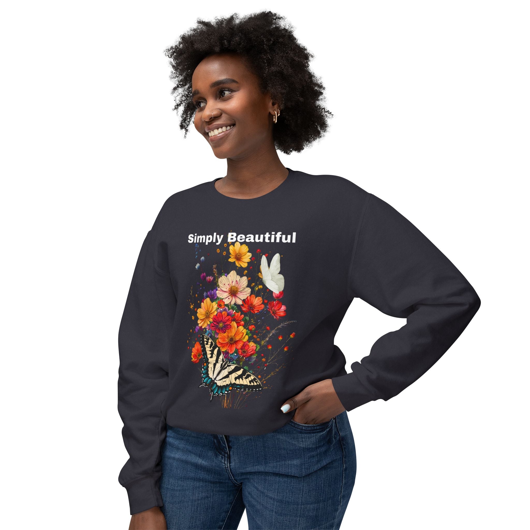 Unisex Lightweight Crewneck Sweatshirt That says Simply Beautiful - Angel Body