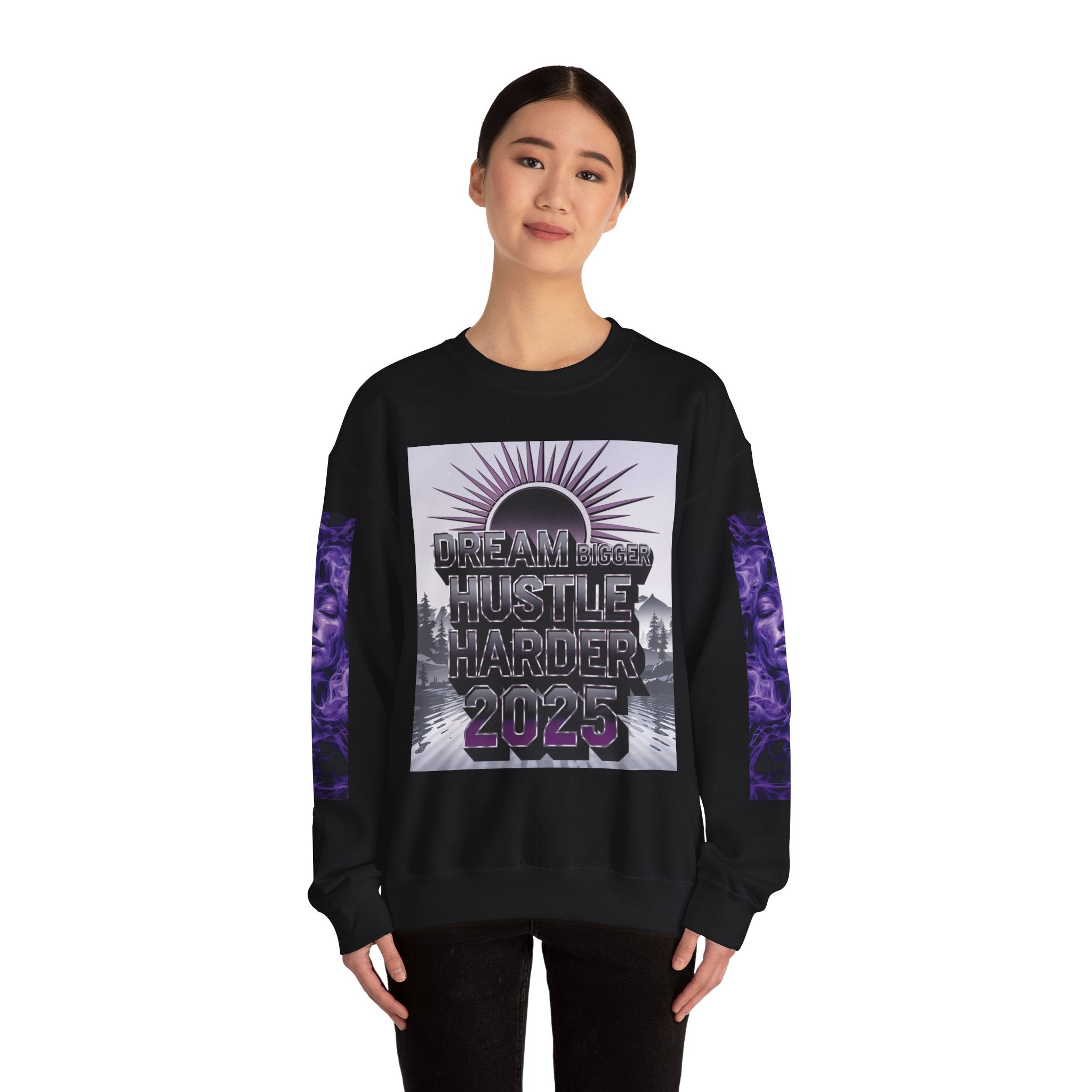 Dream Bigger Hustle Harder Crewneck Sweatshirt | Motivational Unisex Sweatshirt for Dreamers and Go-Getters - Angel Body