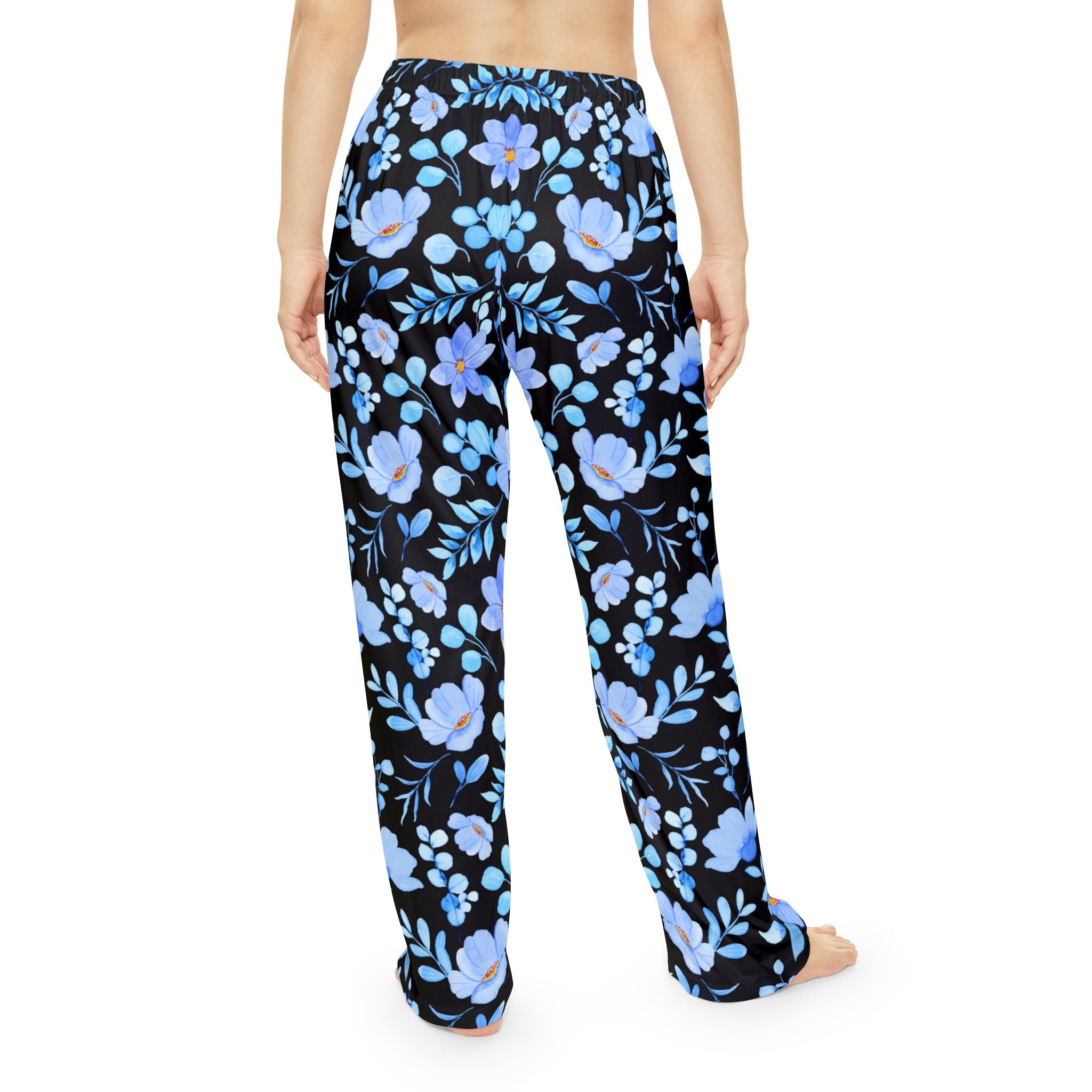 Floral Passionate Blue Women's Pajama Pants - Cozy Blue Blossom Design for Relaxation & Sleep